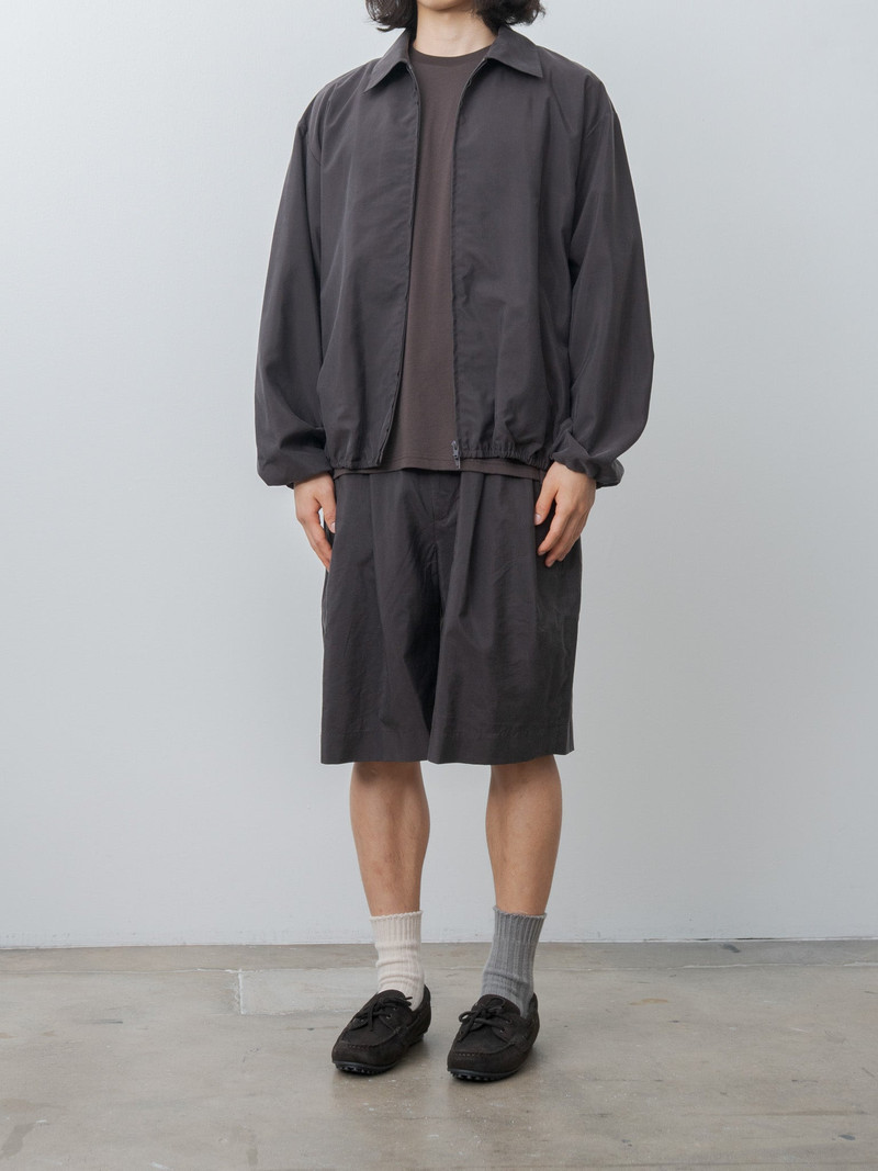 Silk Nylon Collared Zip Jacket - Charcoal Brown 4