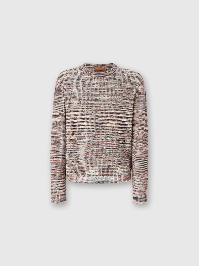 Crew-neck pullover in cashmere and wool with slub motif 1