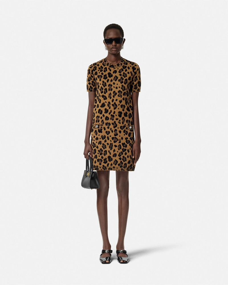 VERSACE Leopard Jacquard Knit T-Shirt Dress outlook