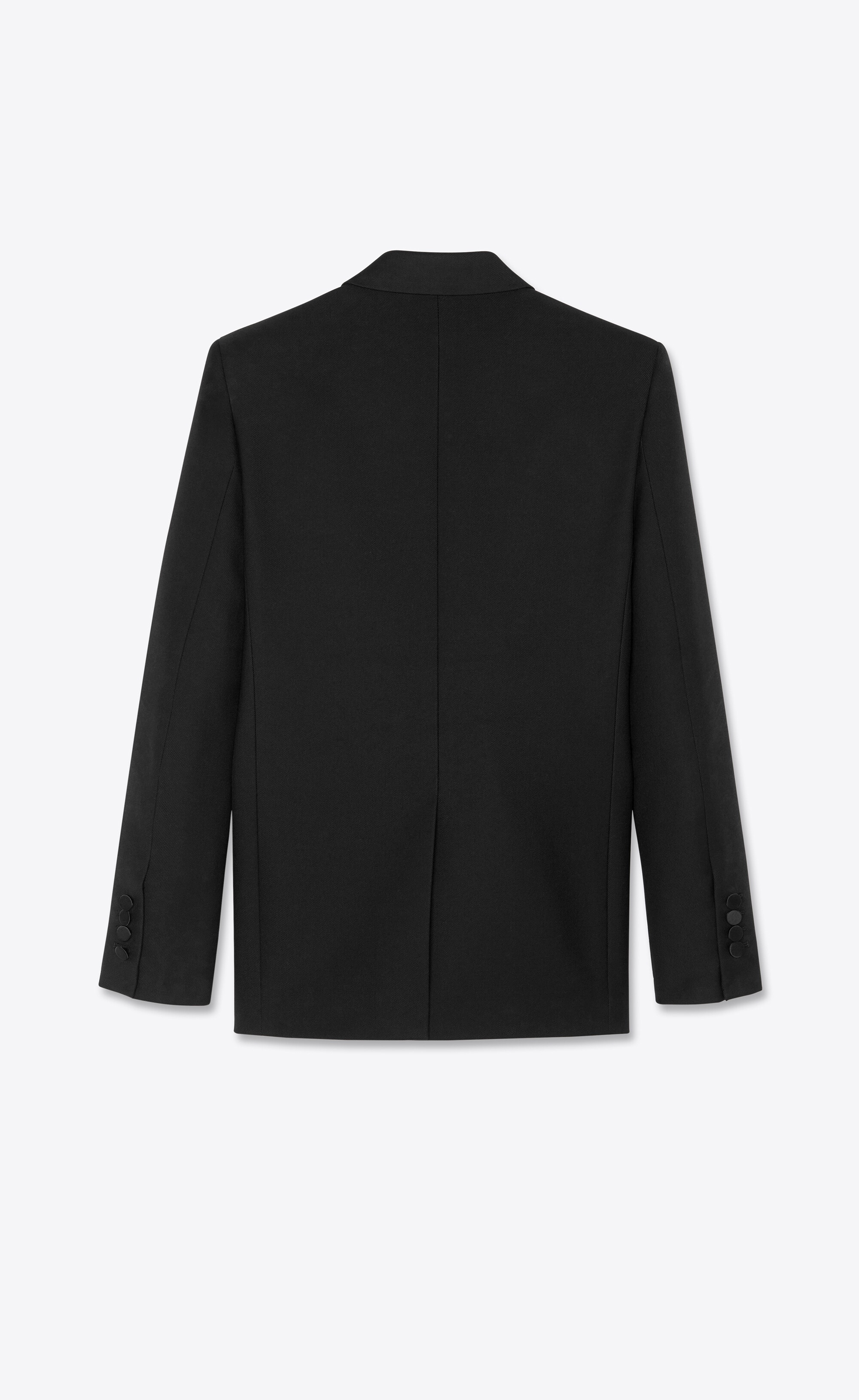 double-breasted square-cut long tuxedo jacket in wool twill - 2