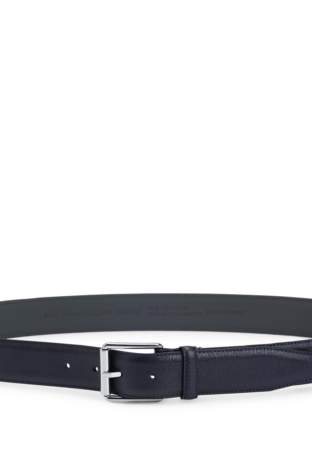 ITALIAN-LEATHER BELT WITH BRANDED ROLLER AND SILVER HARDWARE - 4