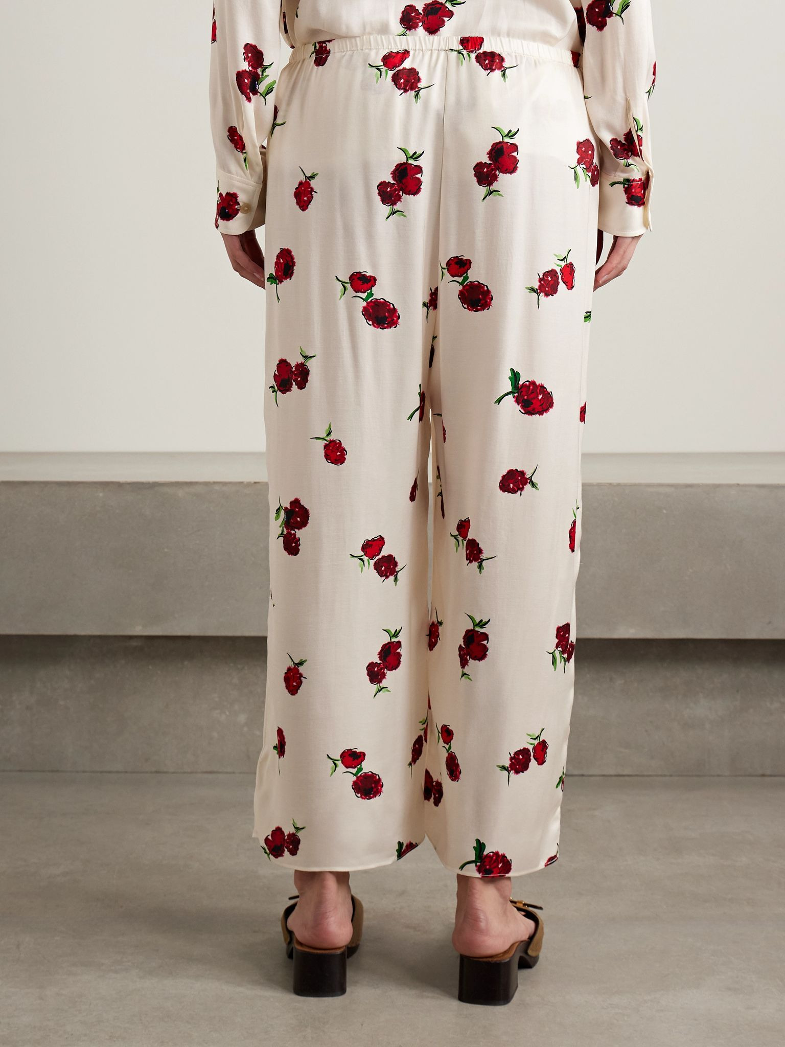 Mindy printed twill wide-leg pants Ecru - 4