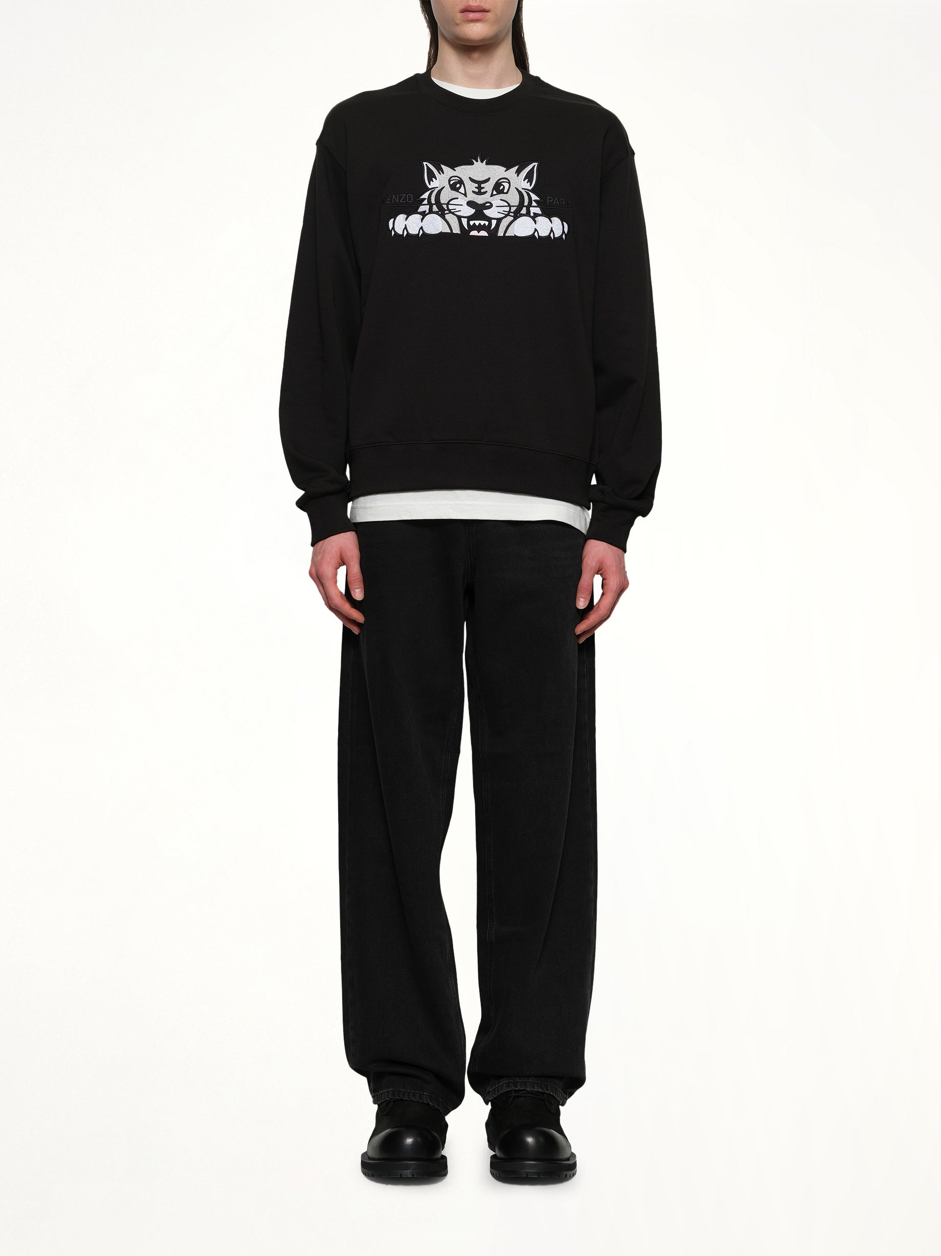 Kenzo Happy Tiger Embroidered Classic Sweatshirt in Black - 7