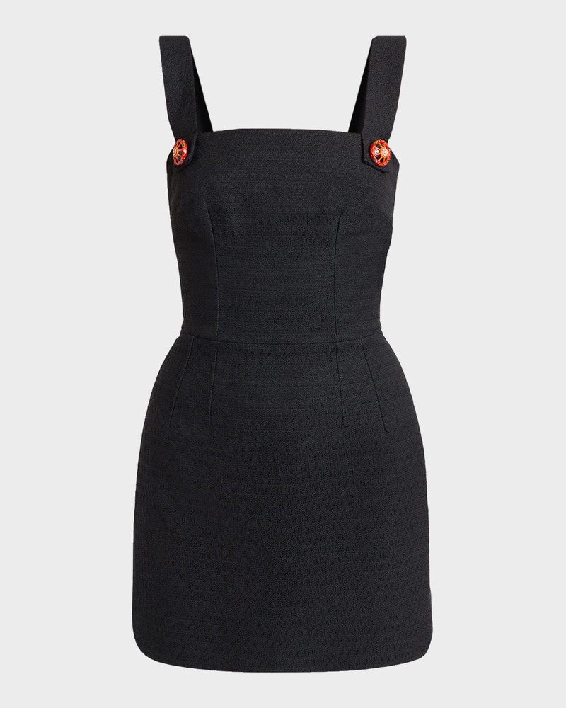 Sleeveless Carretto-Button Textured Cotton-Linen Mini Dress 1