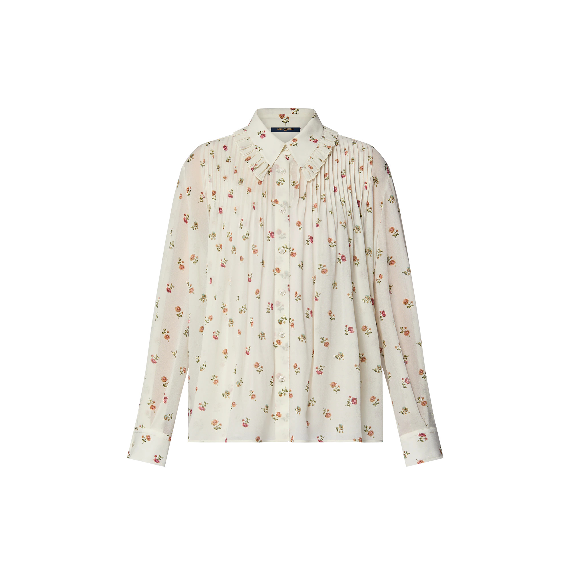 Floral Print Ruffle Collar Shirt - 1