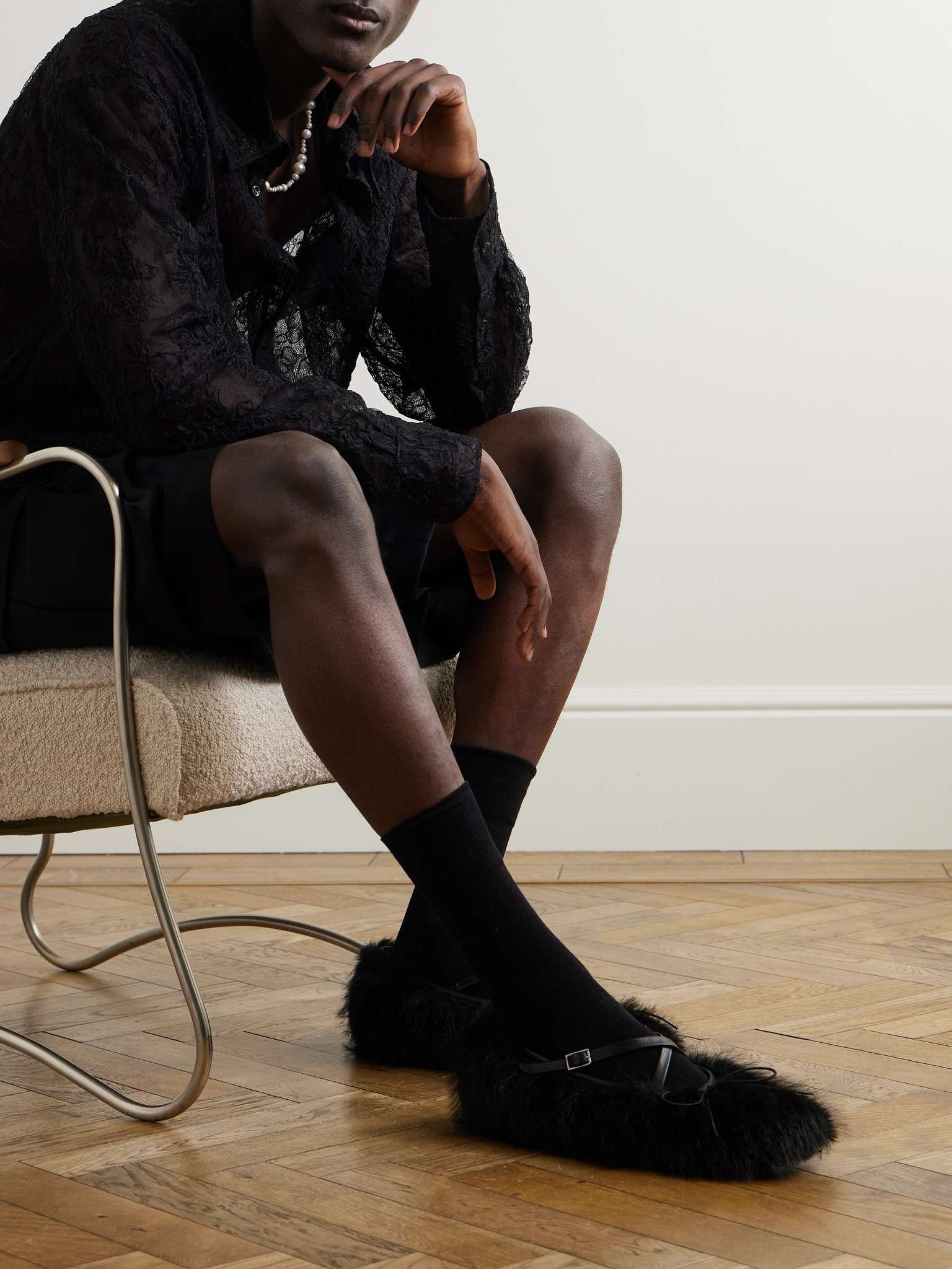 Leather-Trimmed Faux Fur Loafers - 2