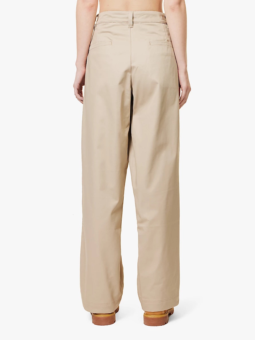 Brand-appliqué straight-leg high-rise cotton-blend trousers - 4