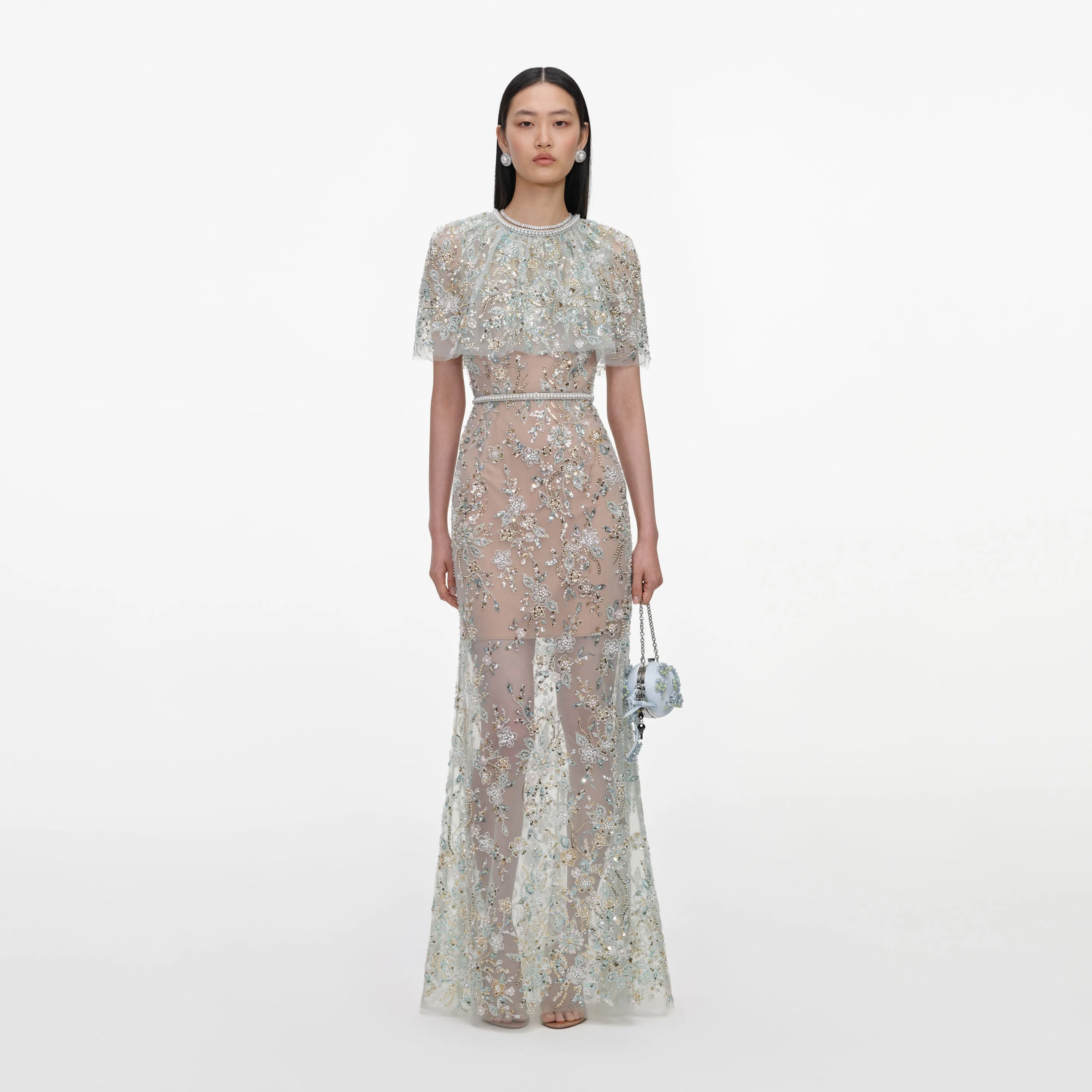Mint Embellished Cape Maxi Dress - 1