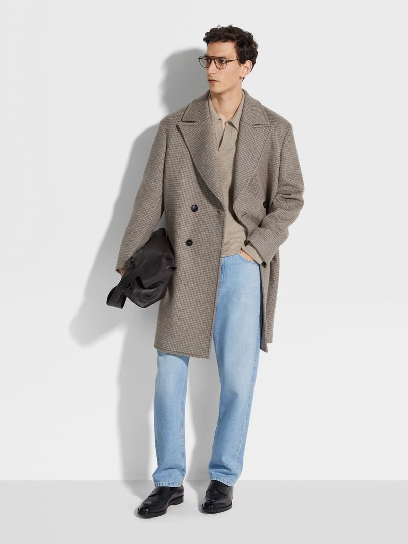 ZEGNA TAUPE AND GREY CASHMERE AND WOOL BLEND OVERCOAT outlook