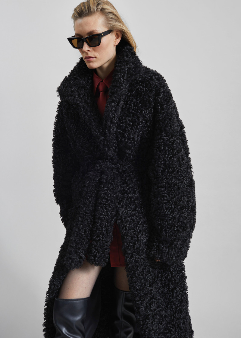 Ravello Faux Shearling Robe Coat - Black 6