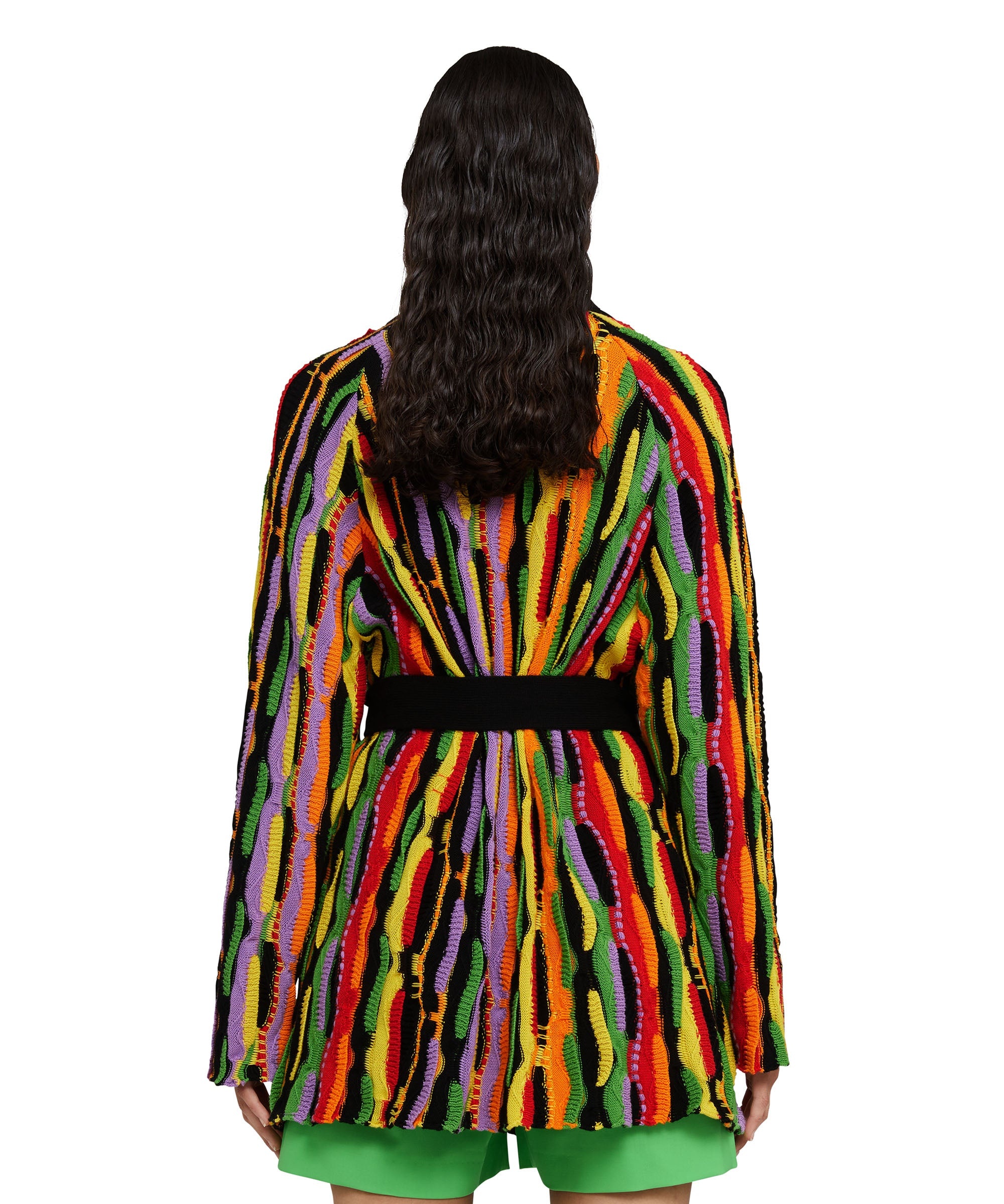 Cotton knit cardigan with multicolor ruffles - 3