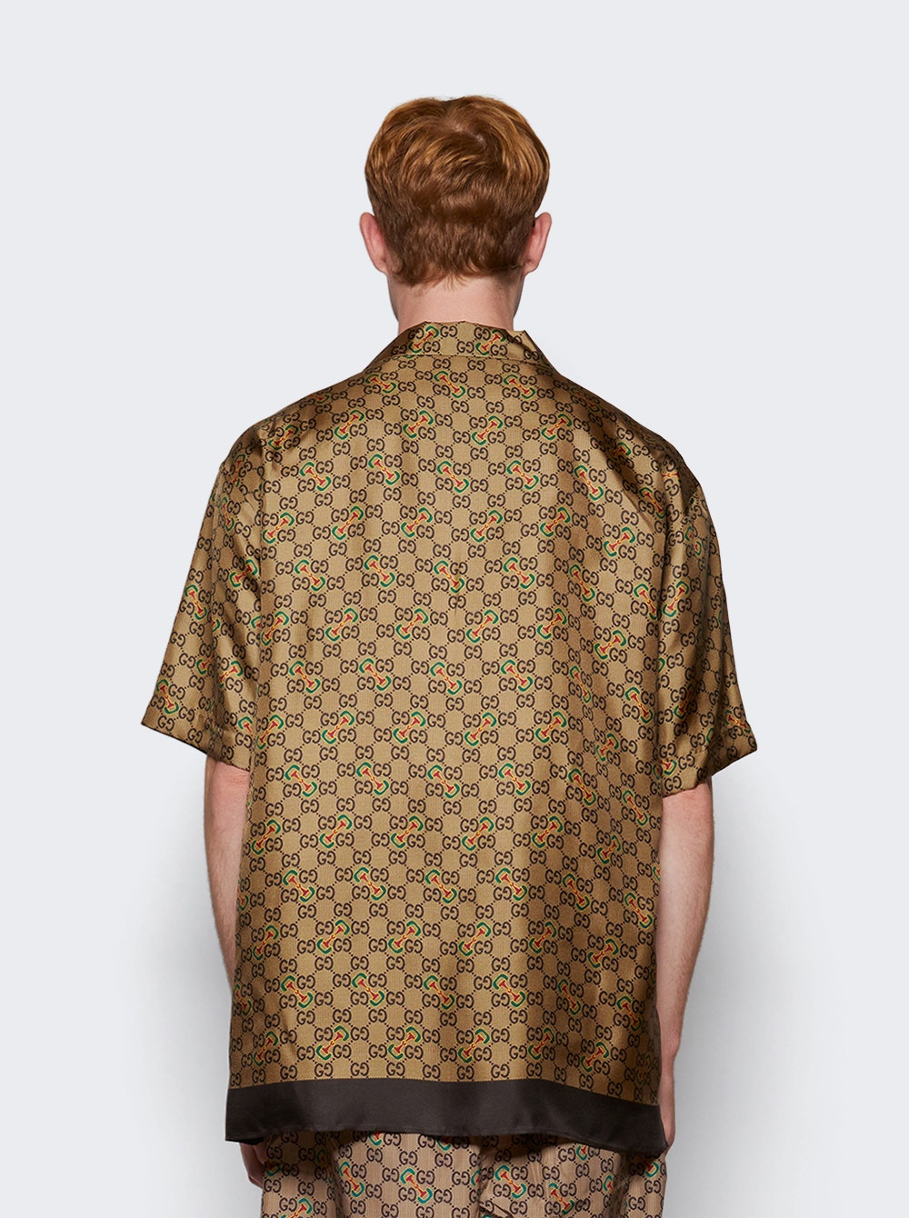 Horsebit Print Silk Twill Shirt Camel And Ebony - 5