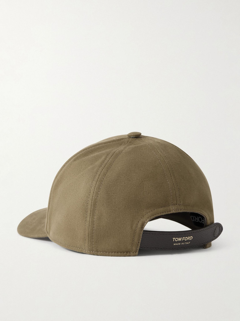 Leather-Trimmed Logo-Embroidered Cotton-Twill Baseball Cap Green 4