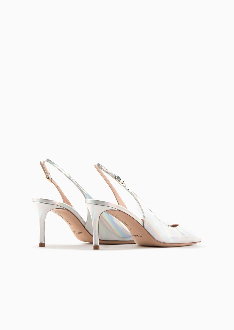 GIORGIO ARMANI Iridescent leather heeled slingbacks with asymmetric collar outlook