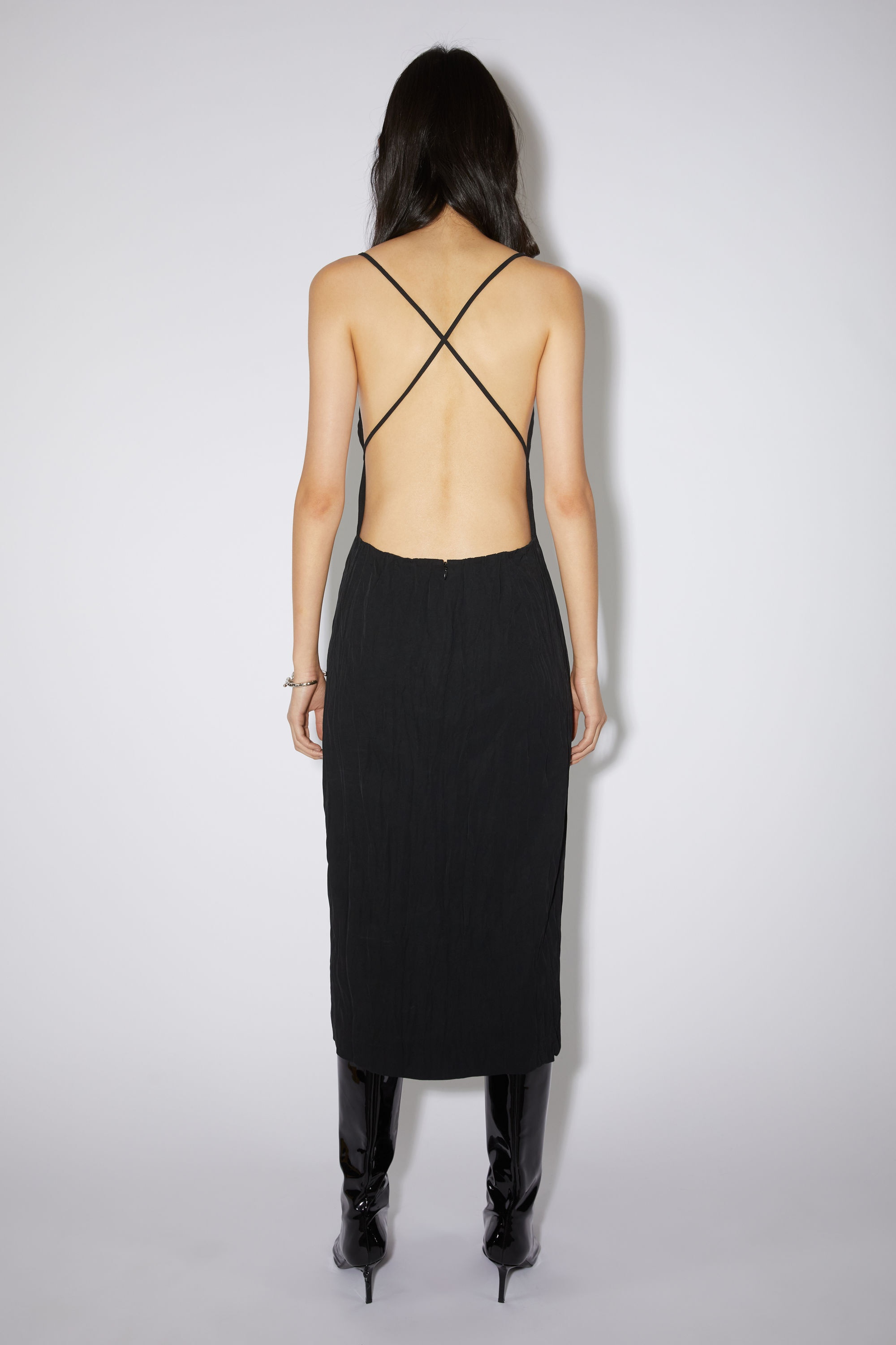 Satin strappy dress - Black - 4