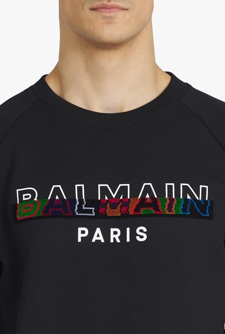 Black eco-designed cotton sweatshirt with multicolor Balmain Paris logo print - 6