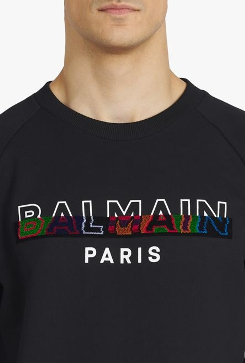 Black eco-designed cotton sweatshirt with multicolor Balmain Paris logo print 6