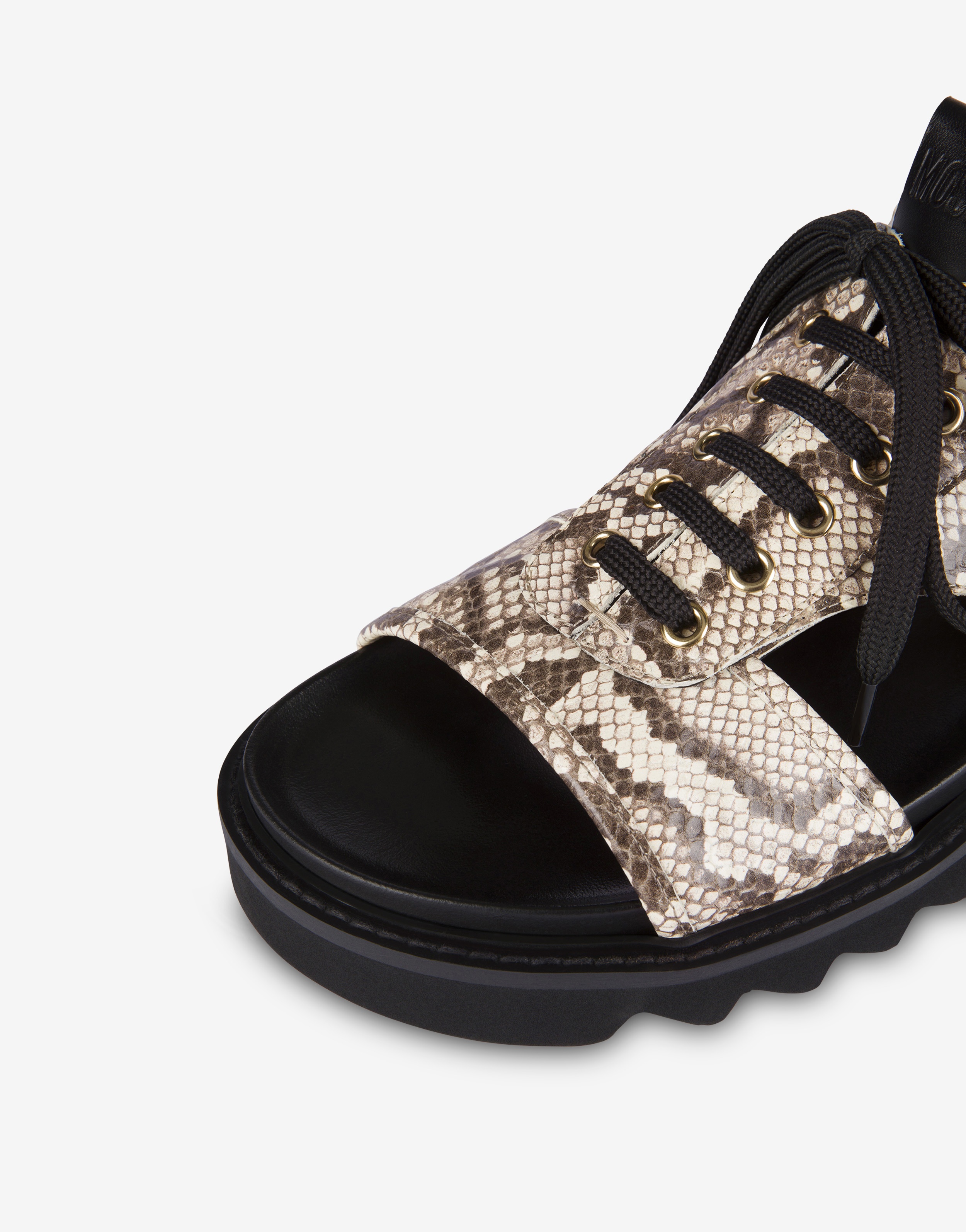 PYTHON-PRINT LACE-UP SANDALS - 4