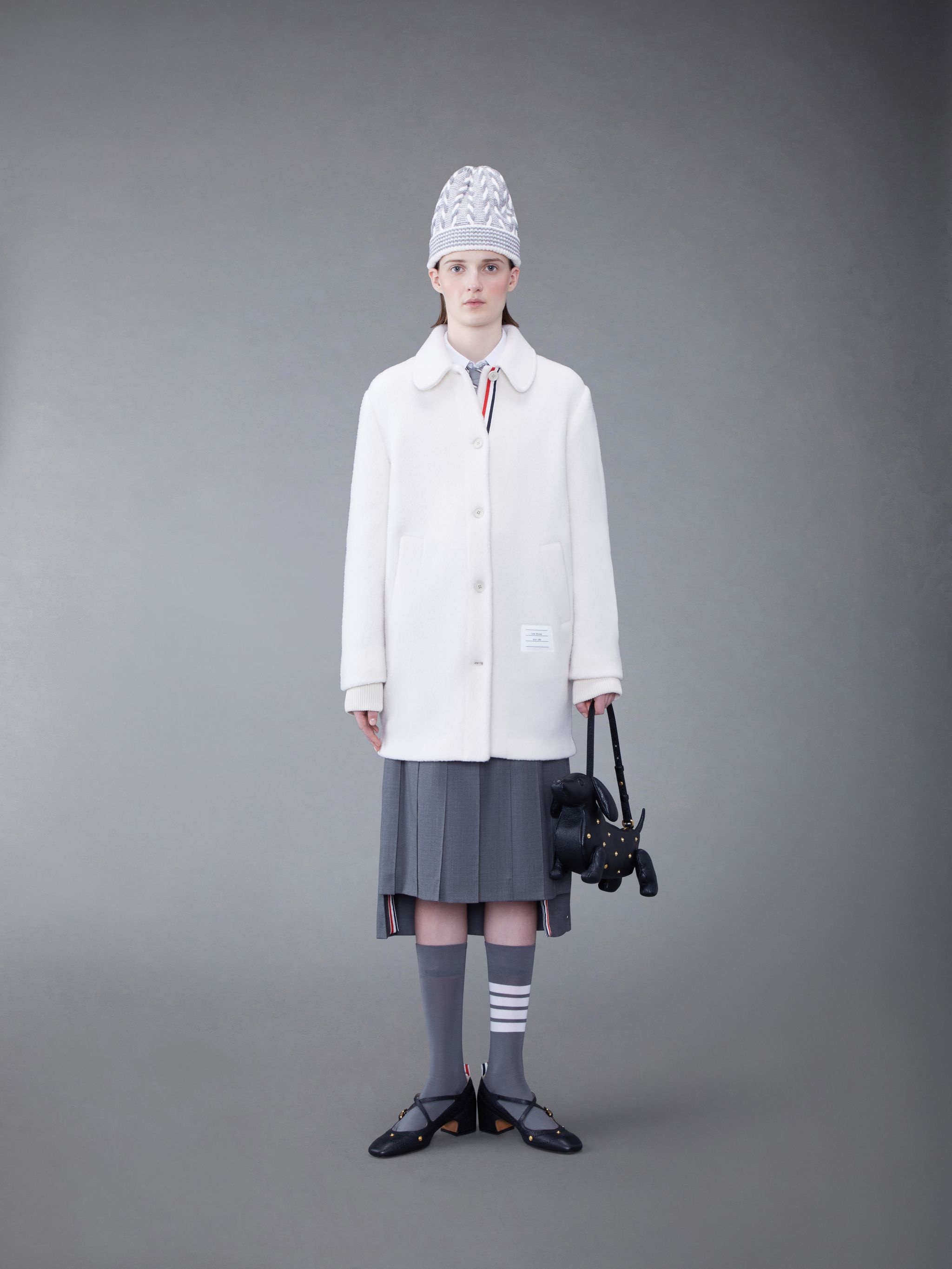 Wool Fleece Stripe Round Collar Overcoat - 3