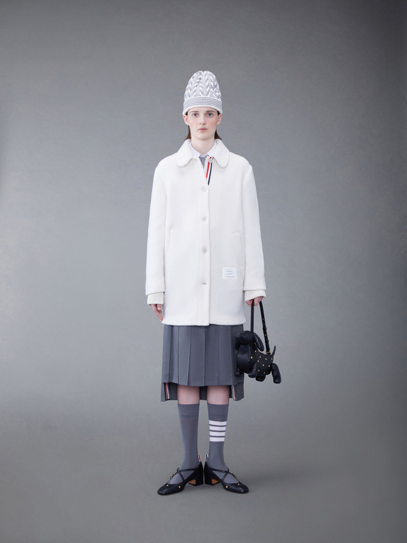 Wool Fleece Stripe Round Collar Overcoat 3