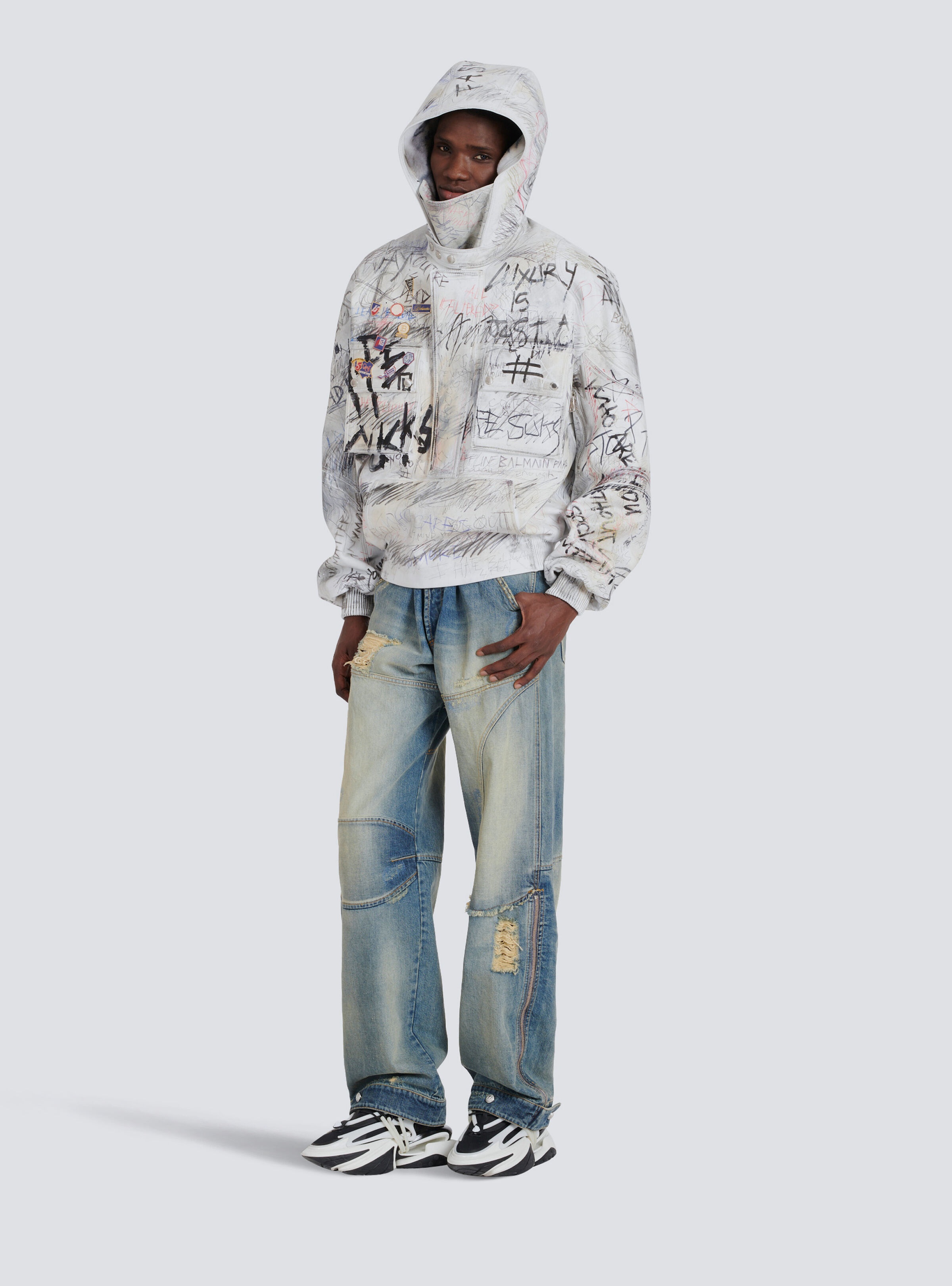 Leather graffiti aviator jacket - 3