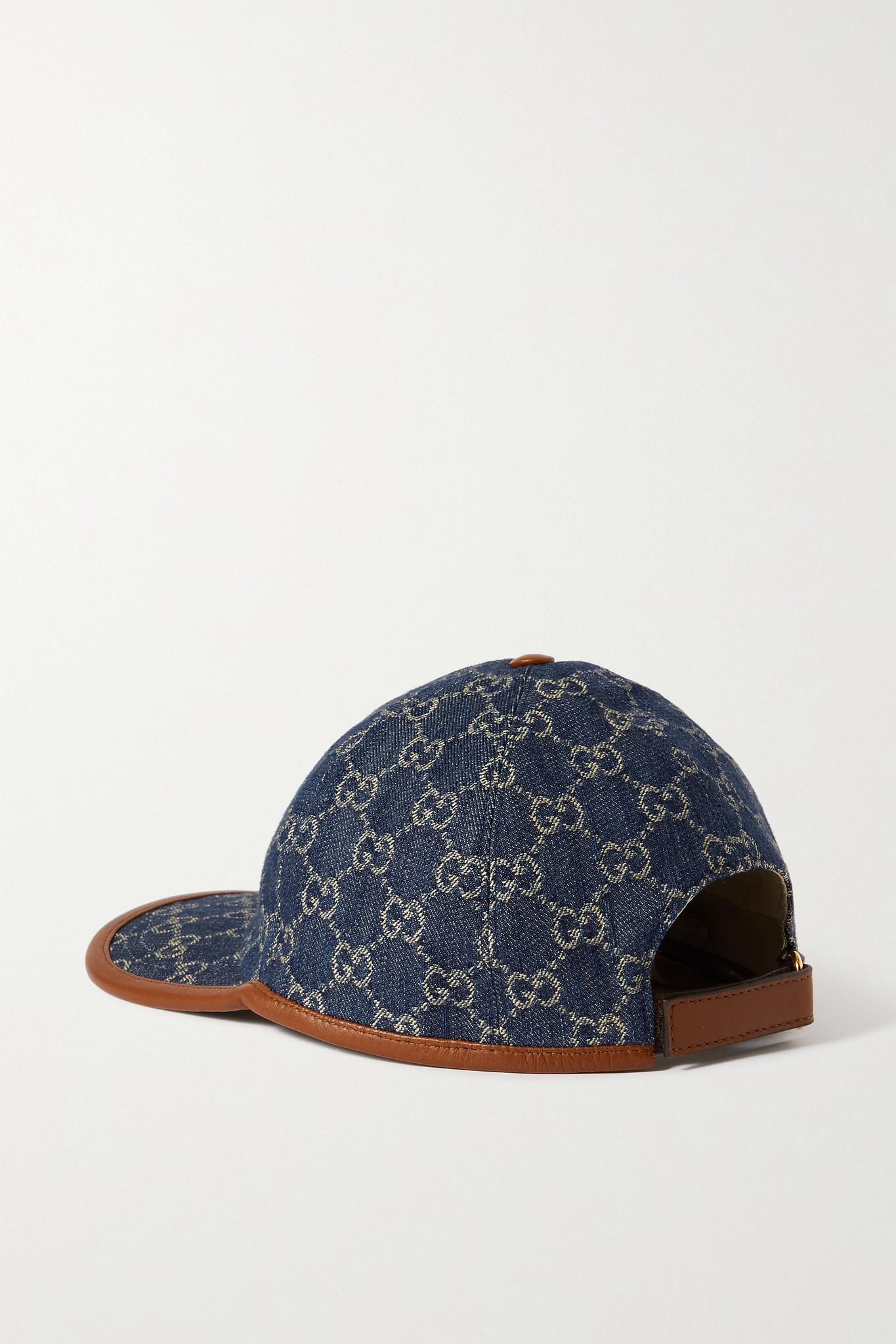 Leather-trimmed denim-jacquard baseball cap - 3