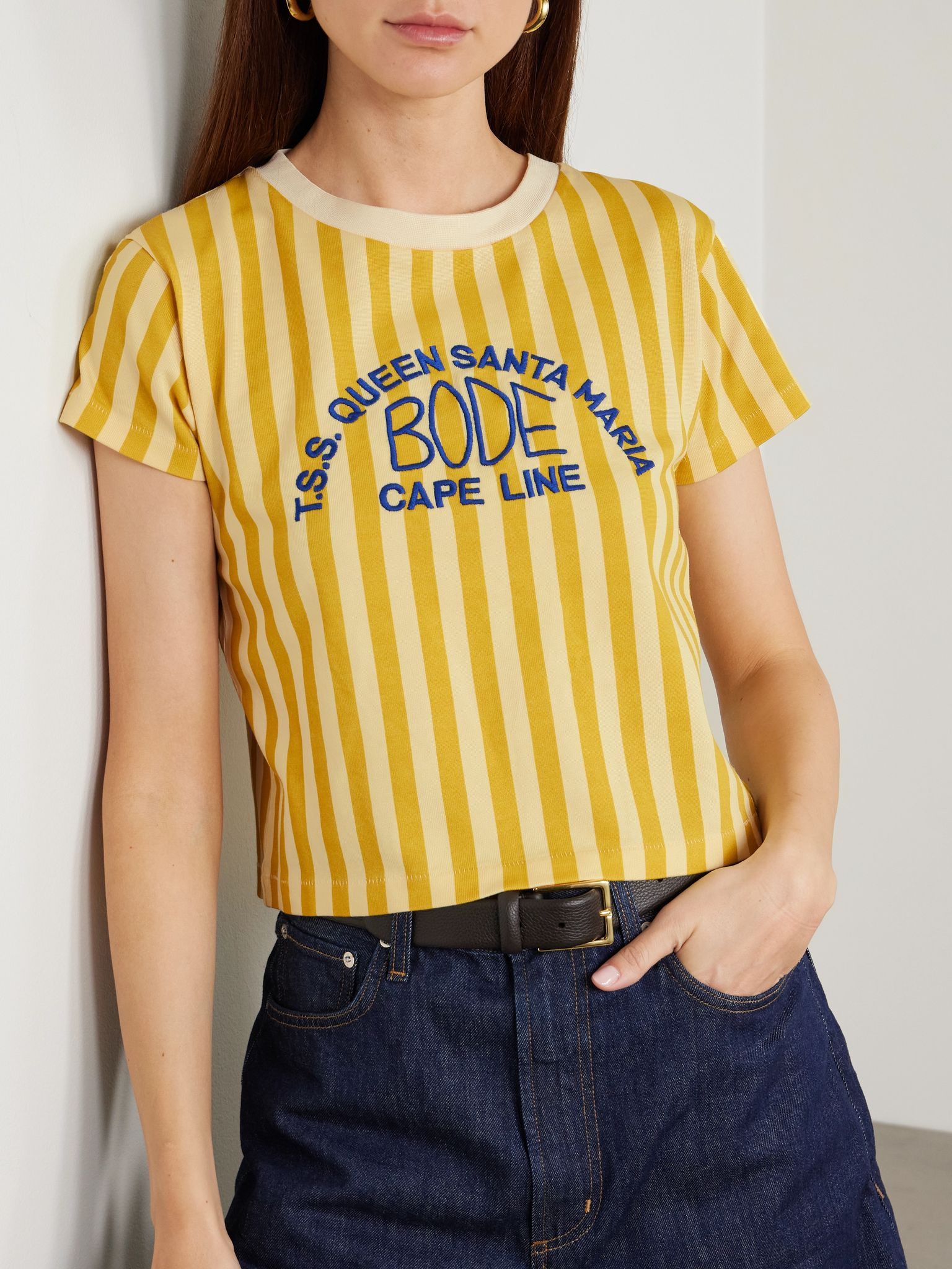 Medalist embroidered striped jersey T-shirt Yellow - 3