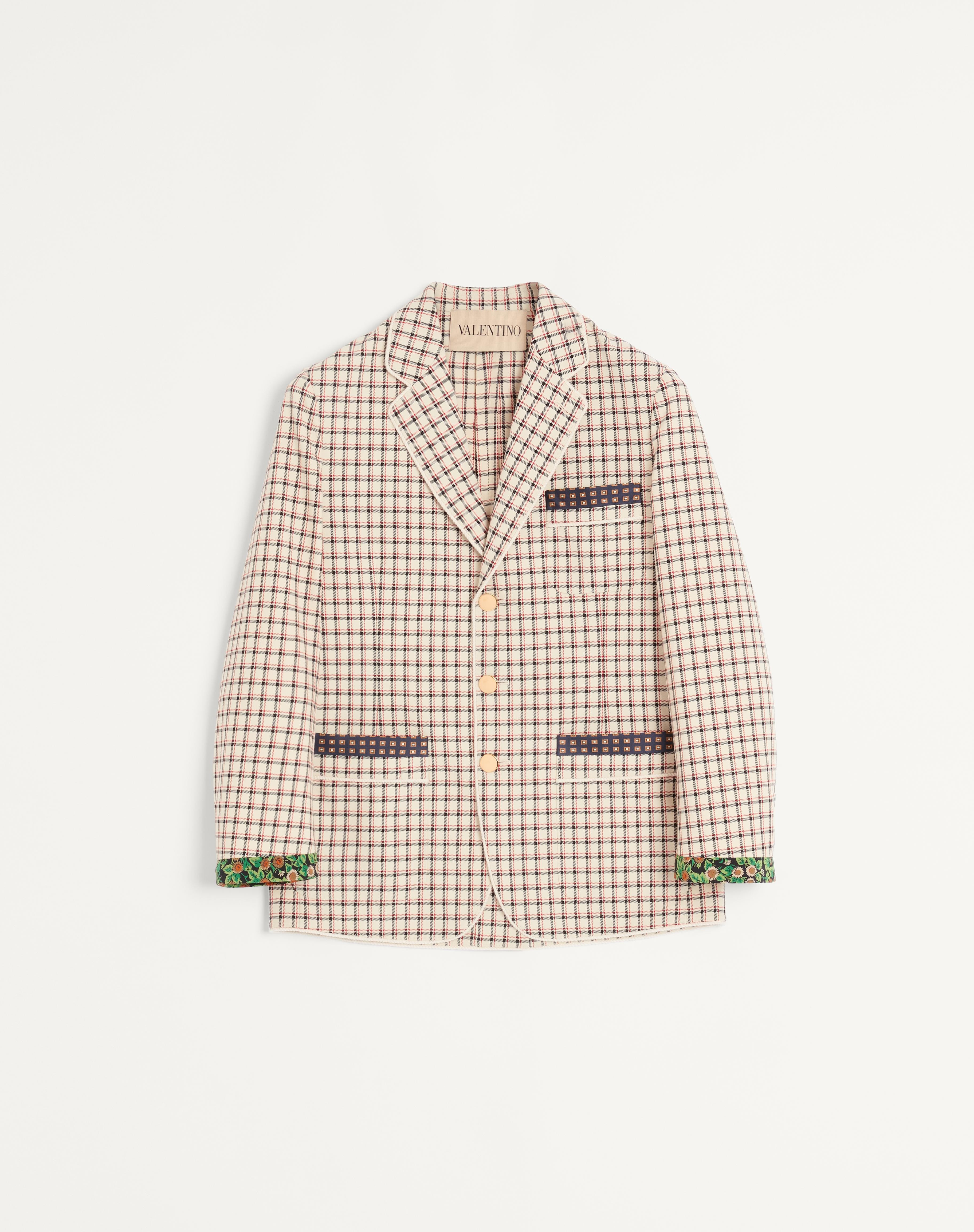 SINGLE-BREASTED COTTON JACKET WITH CHECK PATTERN AND PRINTED EDGES - 1