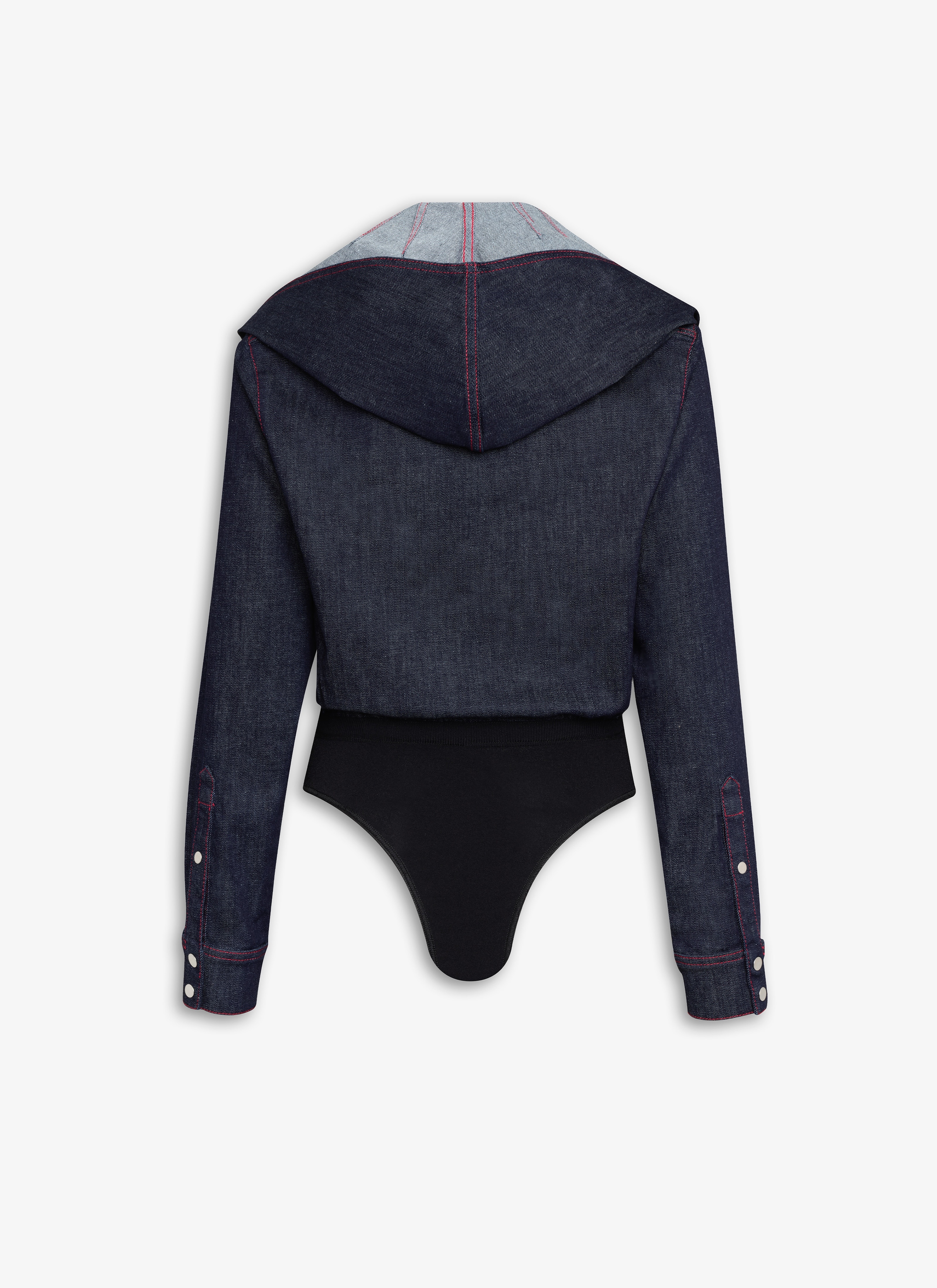 HOODED BODY SHIRT IN STRETCH RAW DENIM - 2