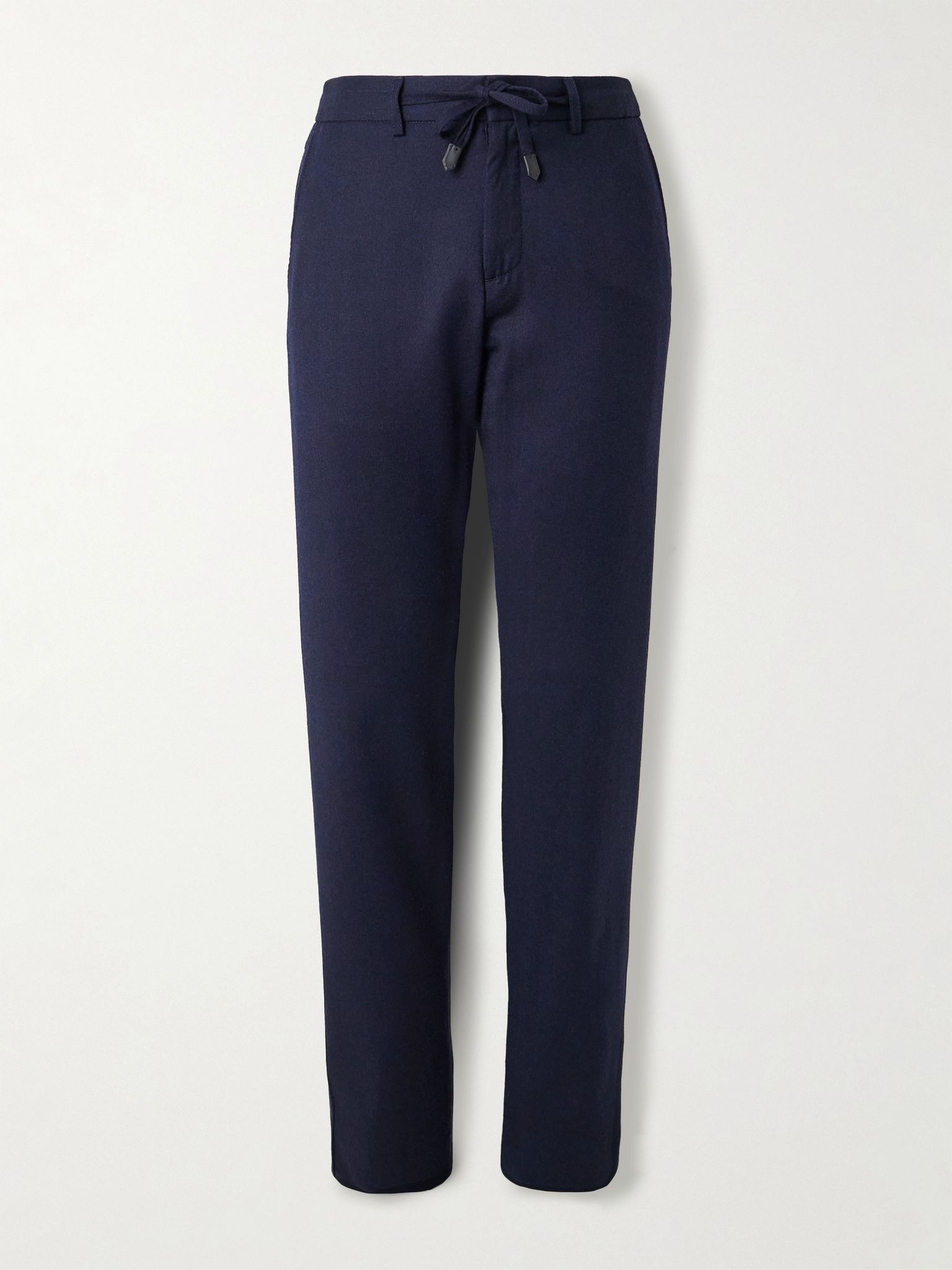 Tapered Wool-Flannel Drawstring Trousers Navy - 1