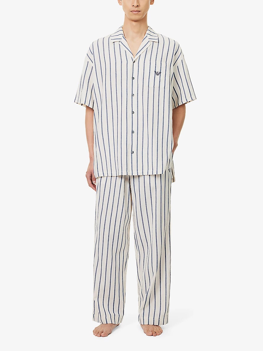 Stripe-print straight-leg cotton and linen-blend trousers - 2