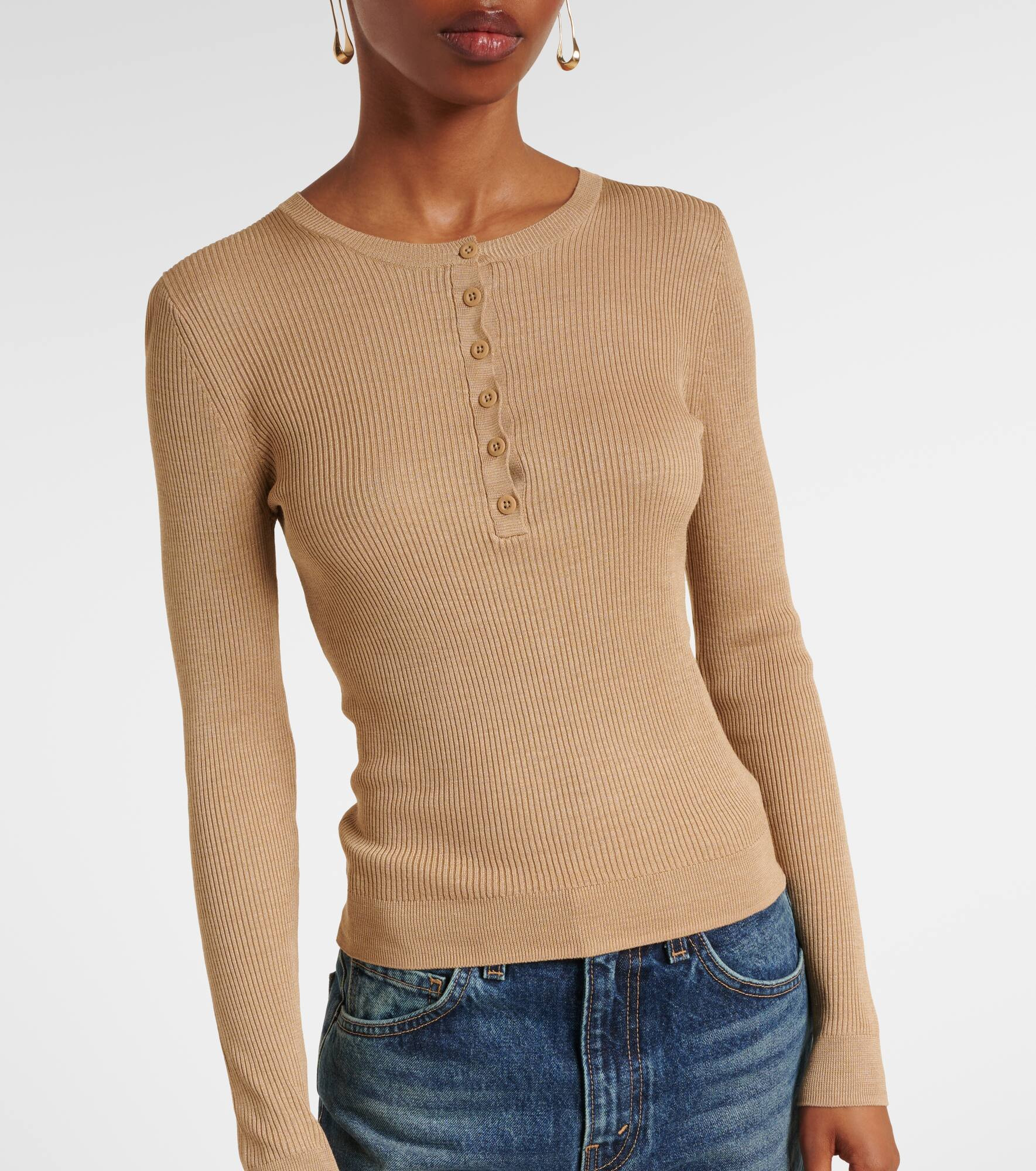 Kyrie ribbed-knit silk Henley shirt - 6