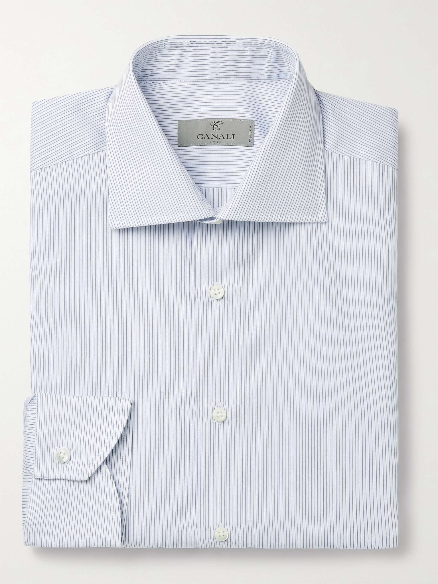 Cutaway-Collar Striped Cotton Shirt - 1