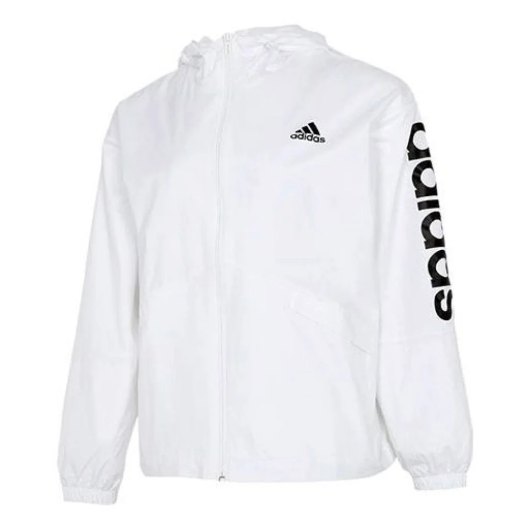 (WMNS) adidas Essentials Oversize 로고 Windbreaker 아시아 Sizing '화이트 블랙' GL0647 - 1