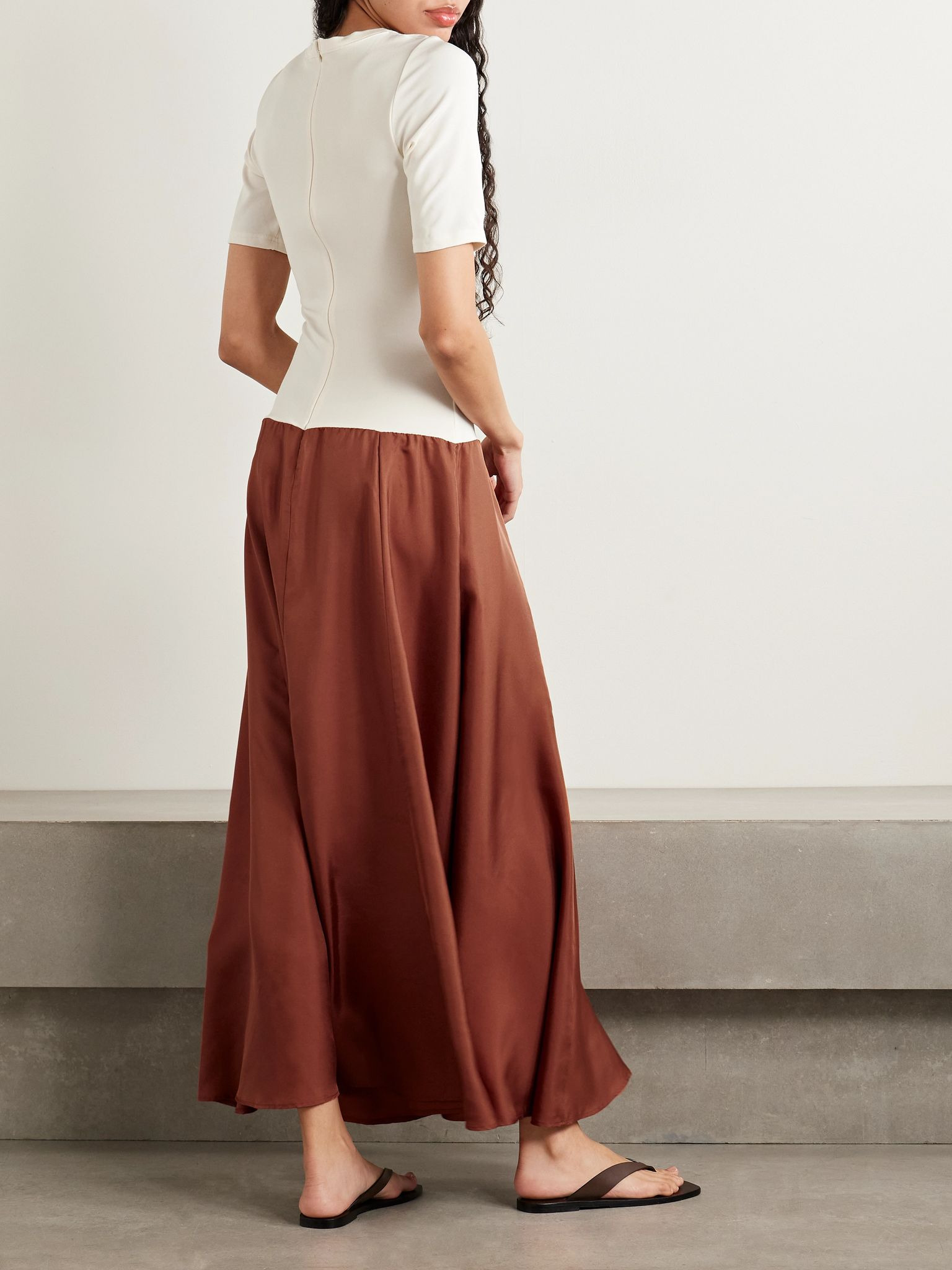 Stretch-knit and silk-twill maxi dress Ivory - 3