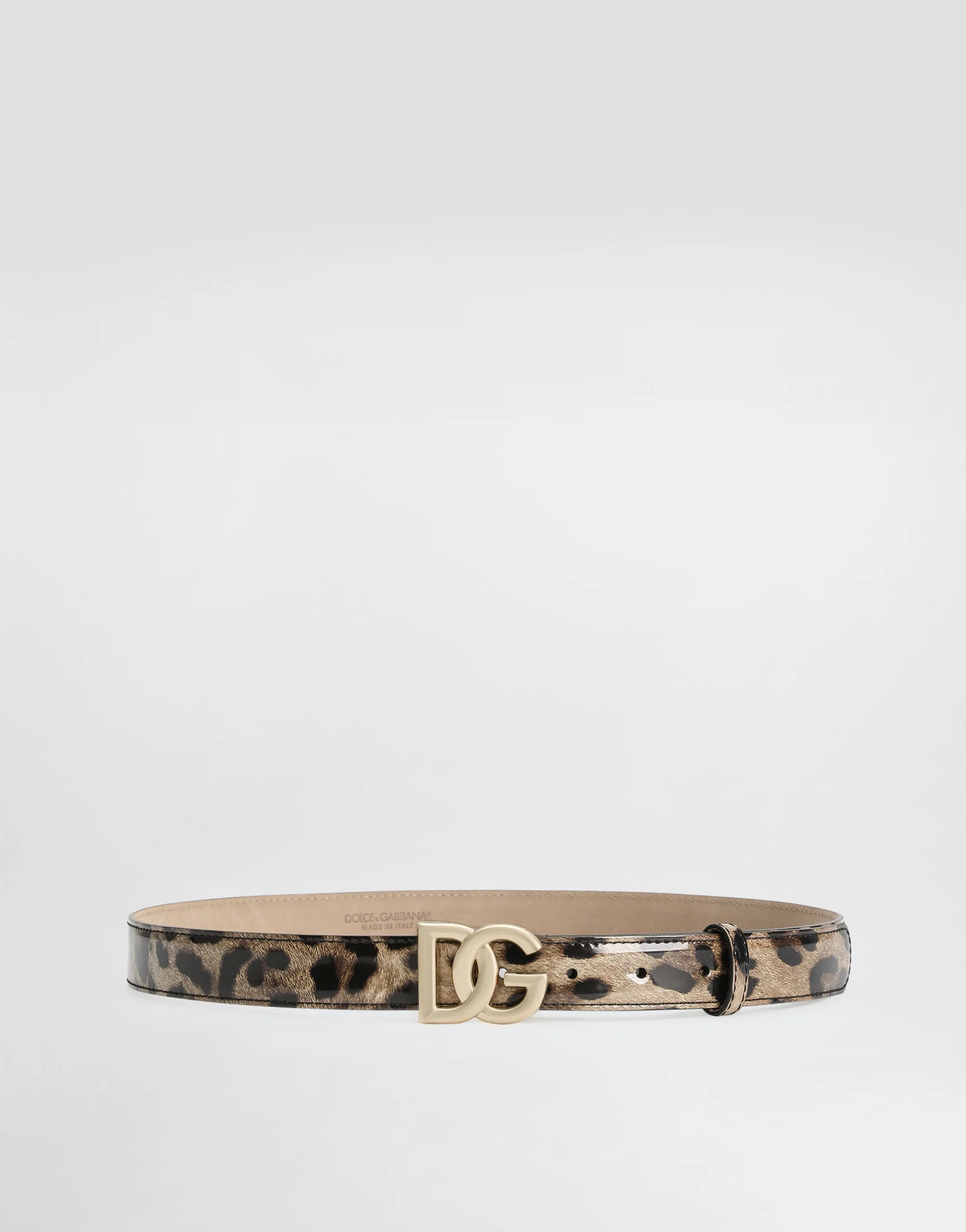 Leopard-print glossy calfskin belt with DG logo - 1