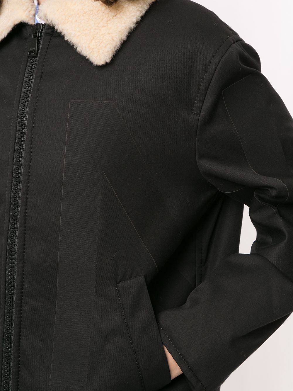 logo patch faux shearling jacket - 5