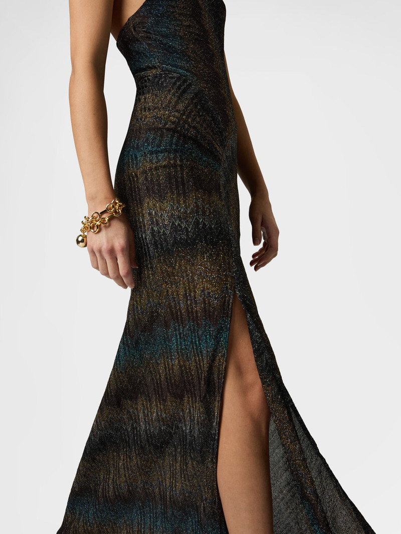 Snake-Pattern Viscose Lamé Gown with Halter Neck 5