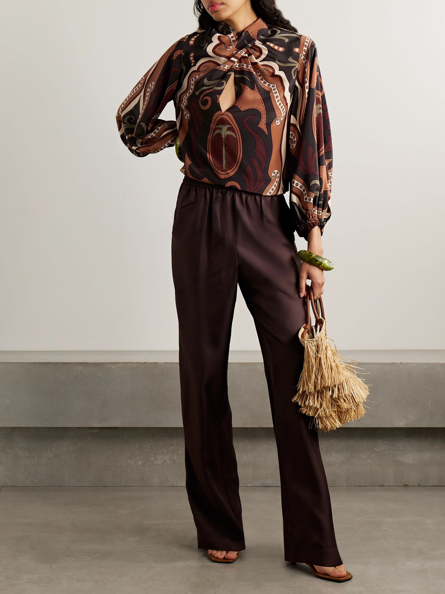 Intricate Islands gathered printed silk crepe de chine blouse Multi - 2