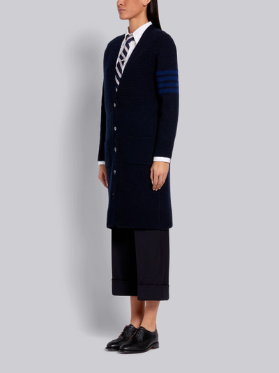 Thom Browne Navy Overwashed Wool Cashmere Cardigan Stitch Tonal 4-Bar Long V-Neck Cardigan outlook