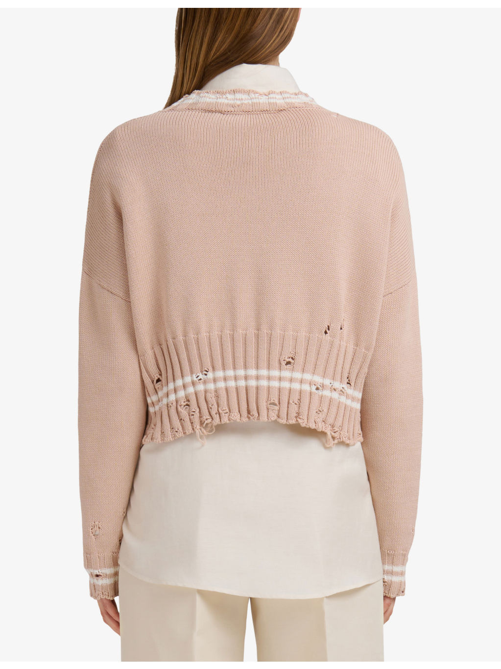 Distressed Cropped Cotton-Knit Jumper - 4