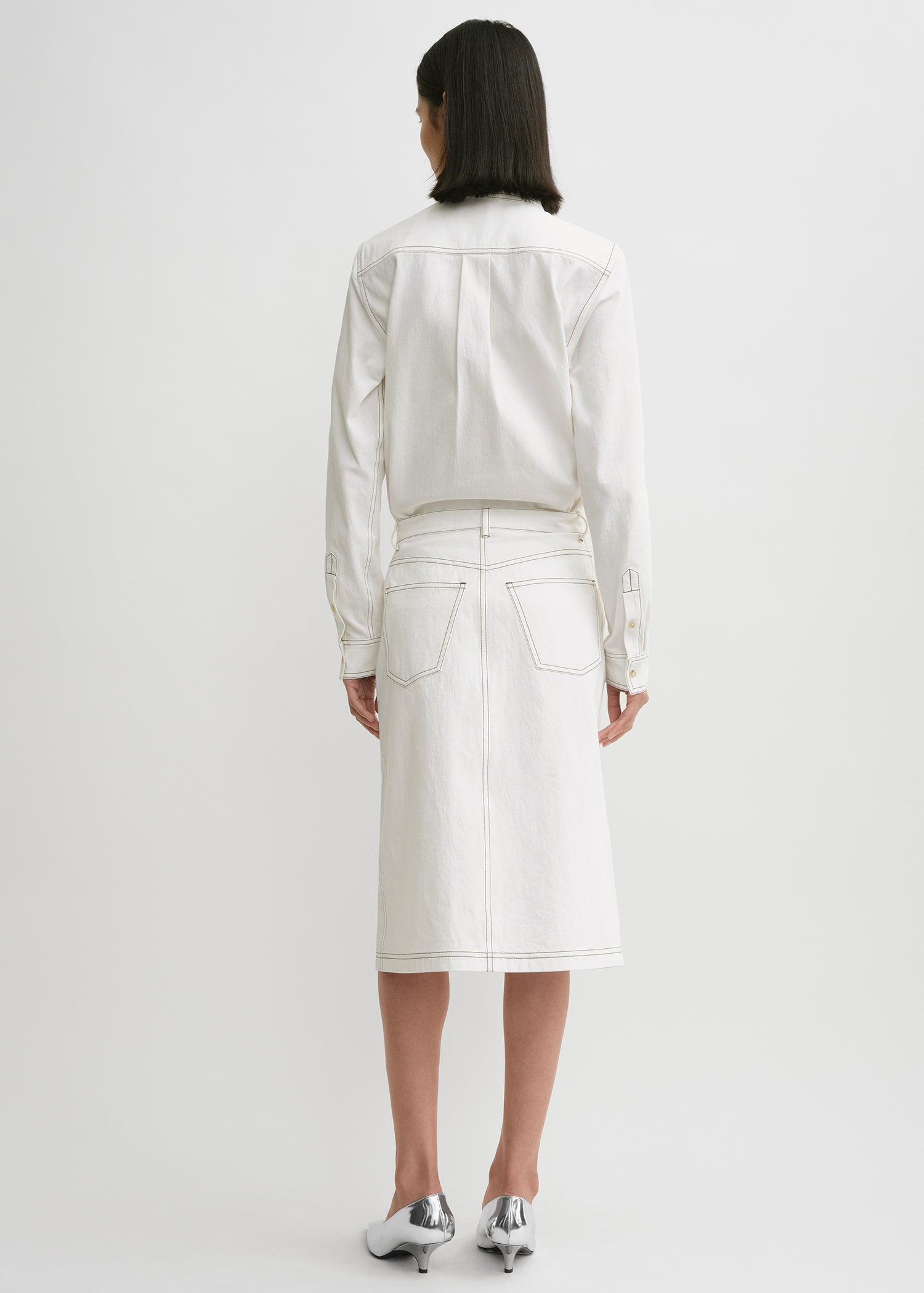 Tumbled cotton midi skirt white - 4