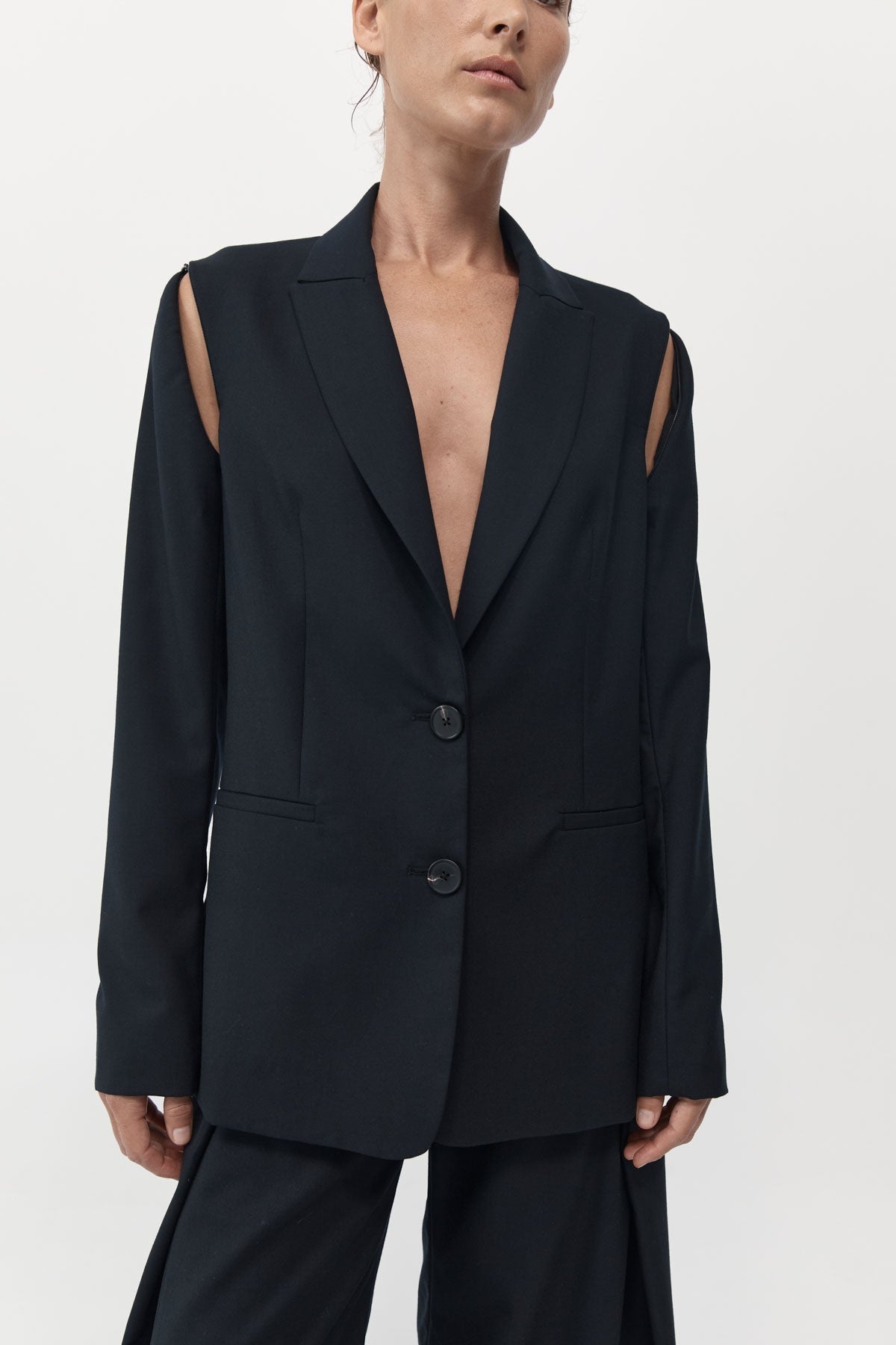 Zip Detail Blazer - Black - 1