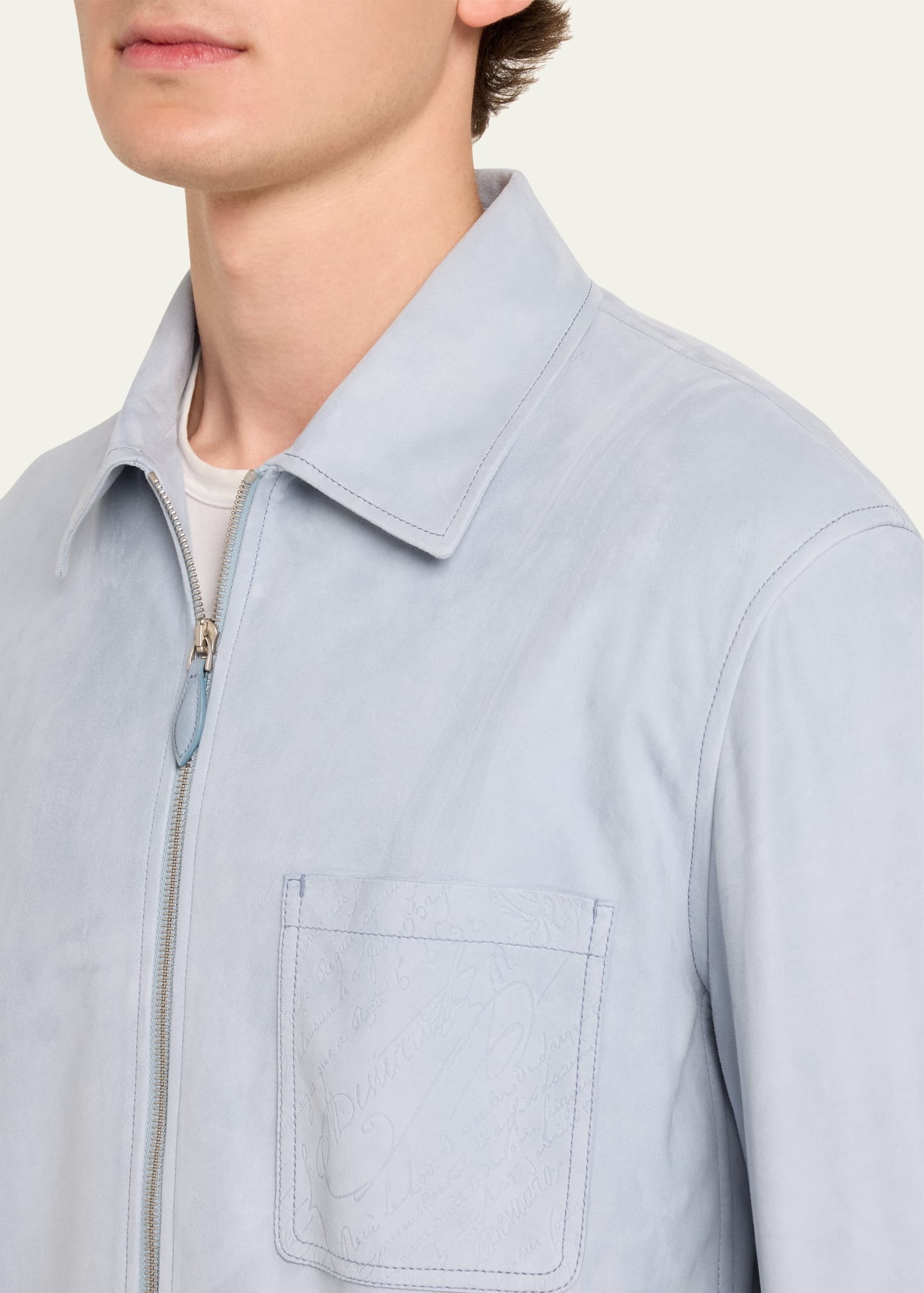 Men's Suede Overshirt with Scritto Pocket - 5