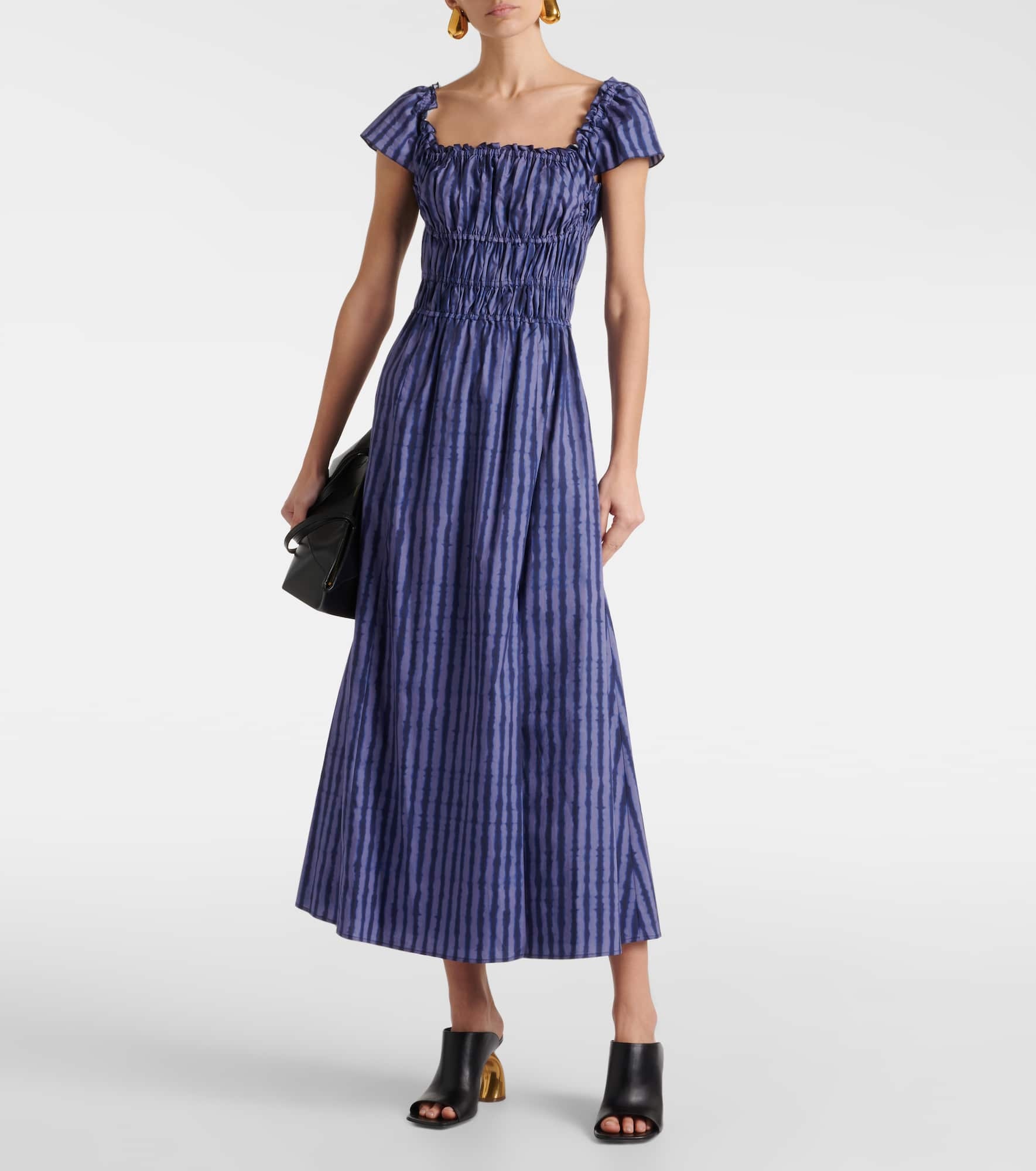 Ruched cotton-blend midi dress - 2