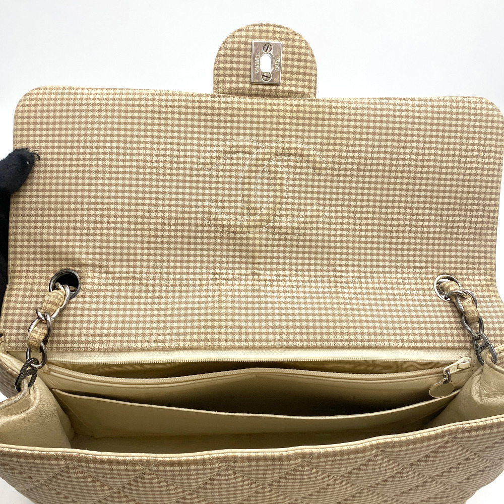 Chanel No.4 Yellow Check Gingham Flap Chain Bag Large - 10