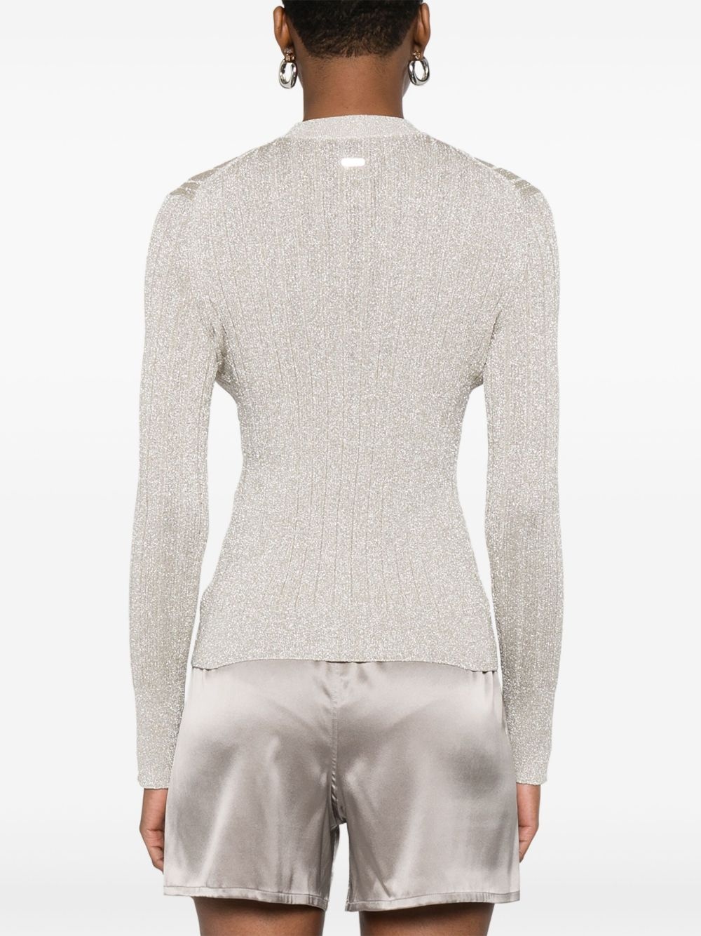 lurex-detail ribbed cardigan - 4
