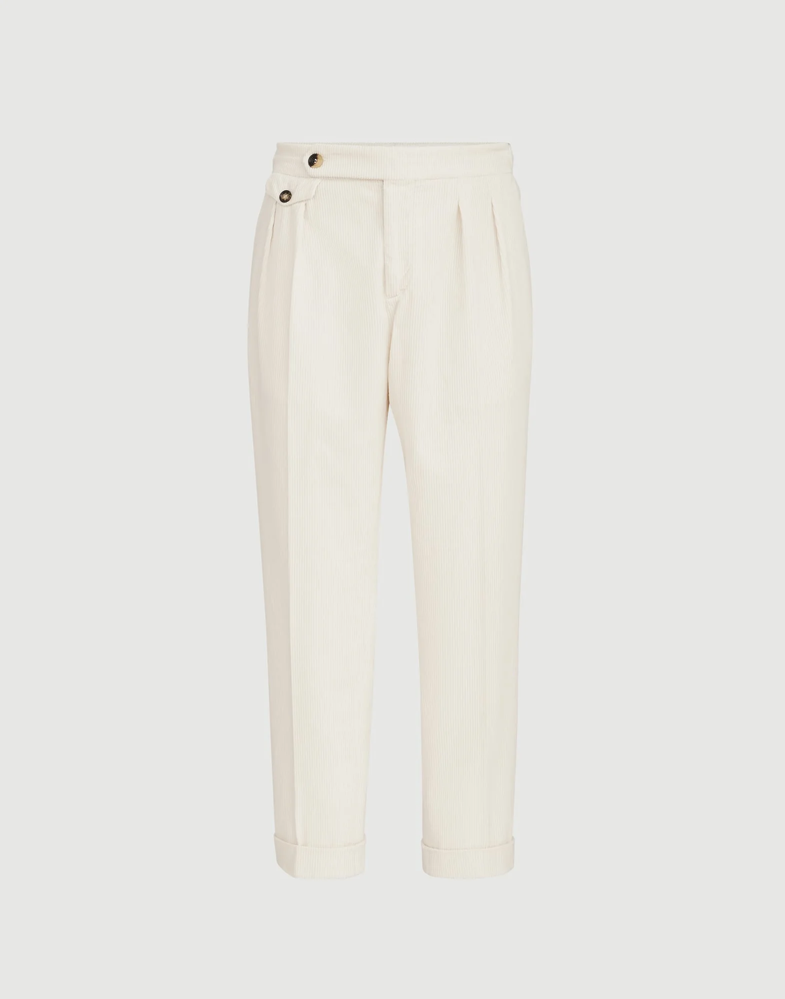 Garment-dyed trousers in cotton corduroy with reversed double pleats and waist tabs - 1