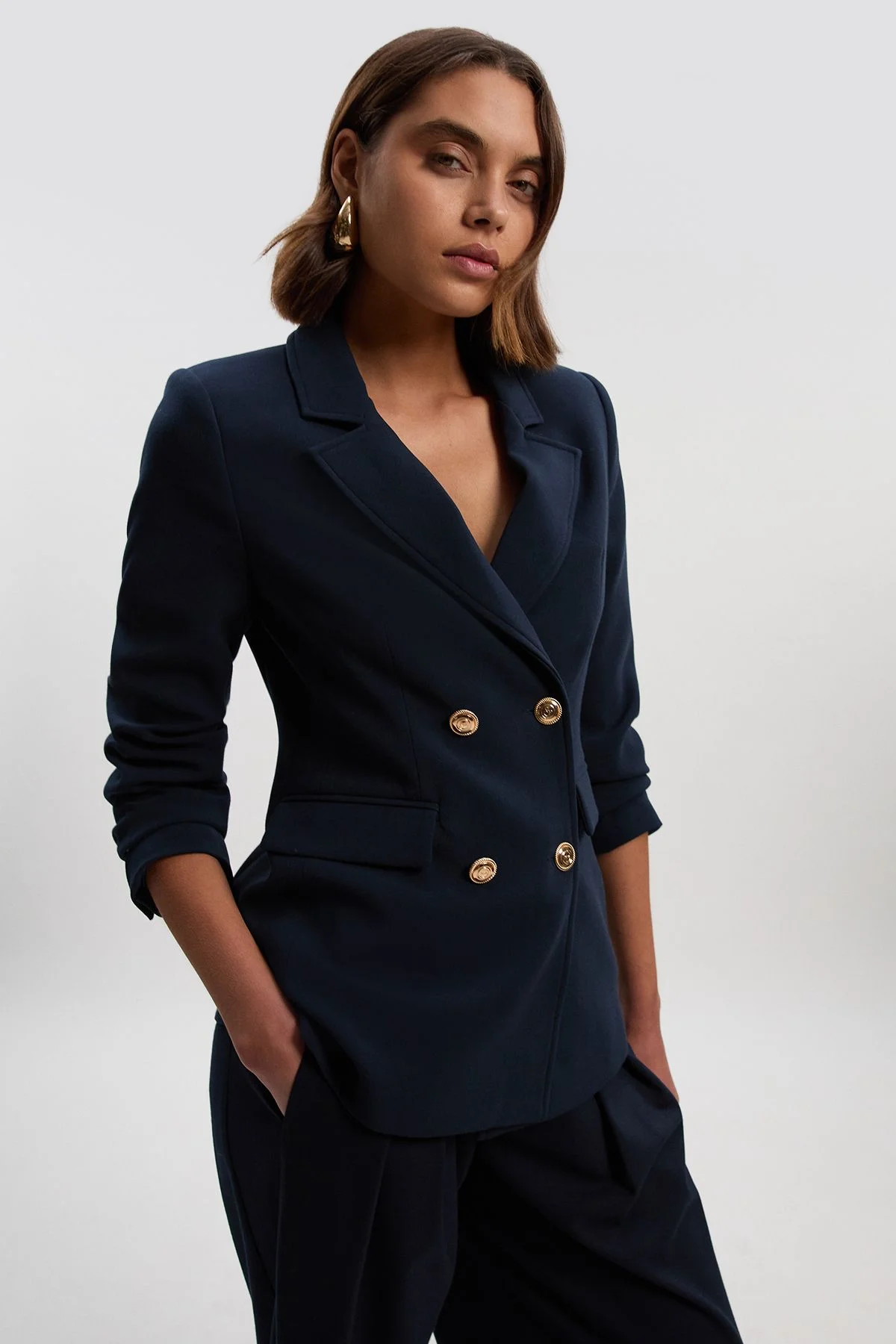 Compact Stretch Essential Tailored Doubled Breasted Blazer - 1