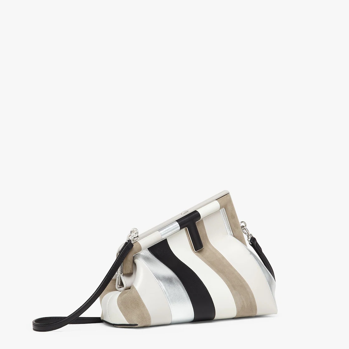 Small Fendi First bag produced by inlaying leather, laminated leather and suede by hand to create a  - 2